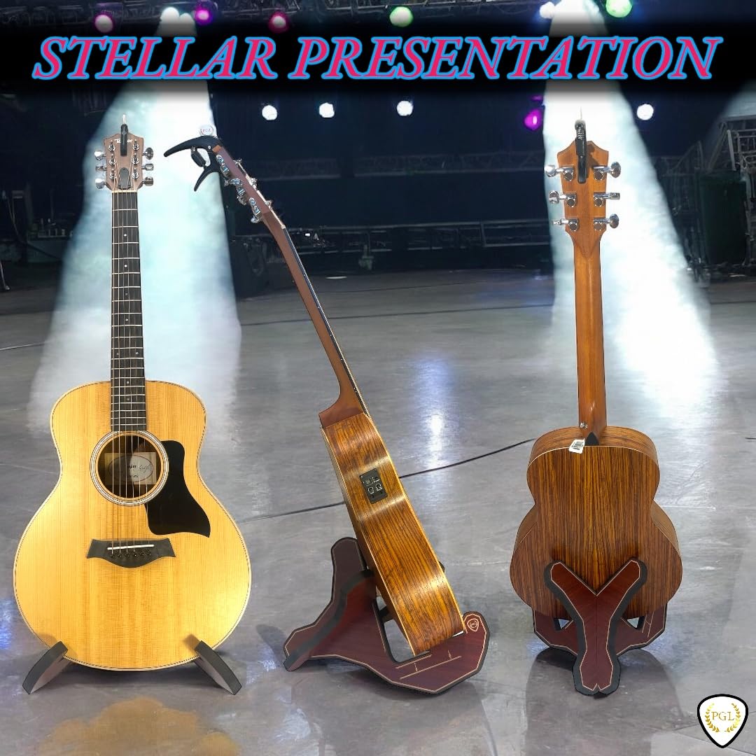 PGL Stepped Wooden Guitar Stand (Floor Stand) w/ Thicker EVA Protective Padding, Thicker Material, Electric Guitar Step, Acoustic Guitar Step, Surface Laser Engraved Diagram and Border, Universal Holder for Acoustic, Bass, Electric & Classical Guitars ... - Image 2