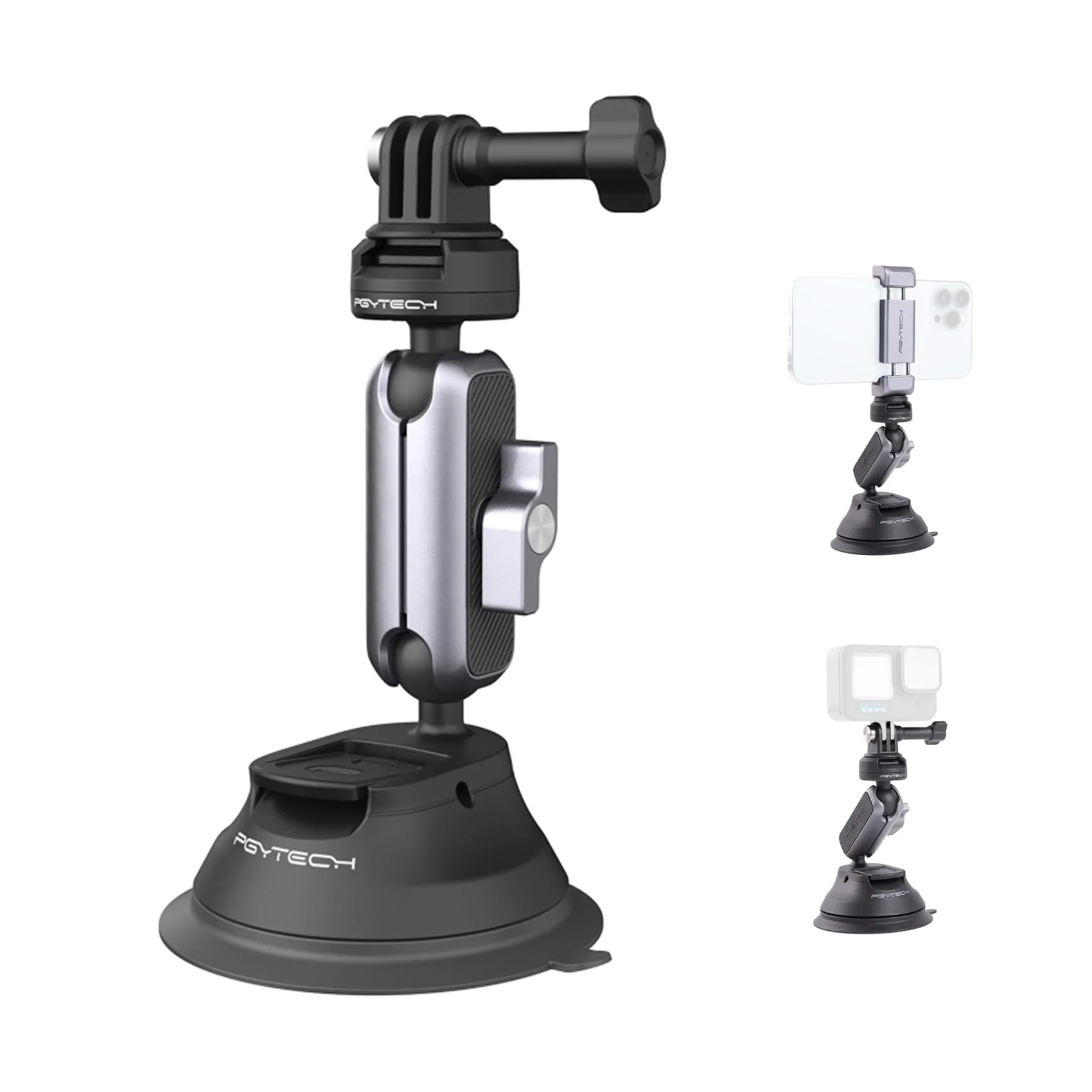 PGYTECH CapLock Suction Cup Mount Compatible for DJI OSMO Action 4/3/2, Gopro 11/10/9/8, OSMO Pocket 2, Insta360 ONE RS, R, ONE X3, X2 with 1/4"-20 Standard Thread Adapter Suction Mount