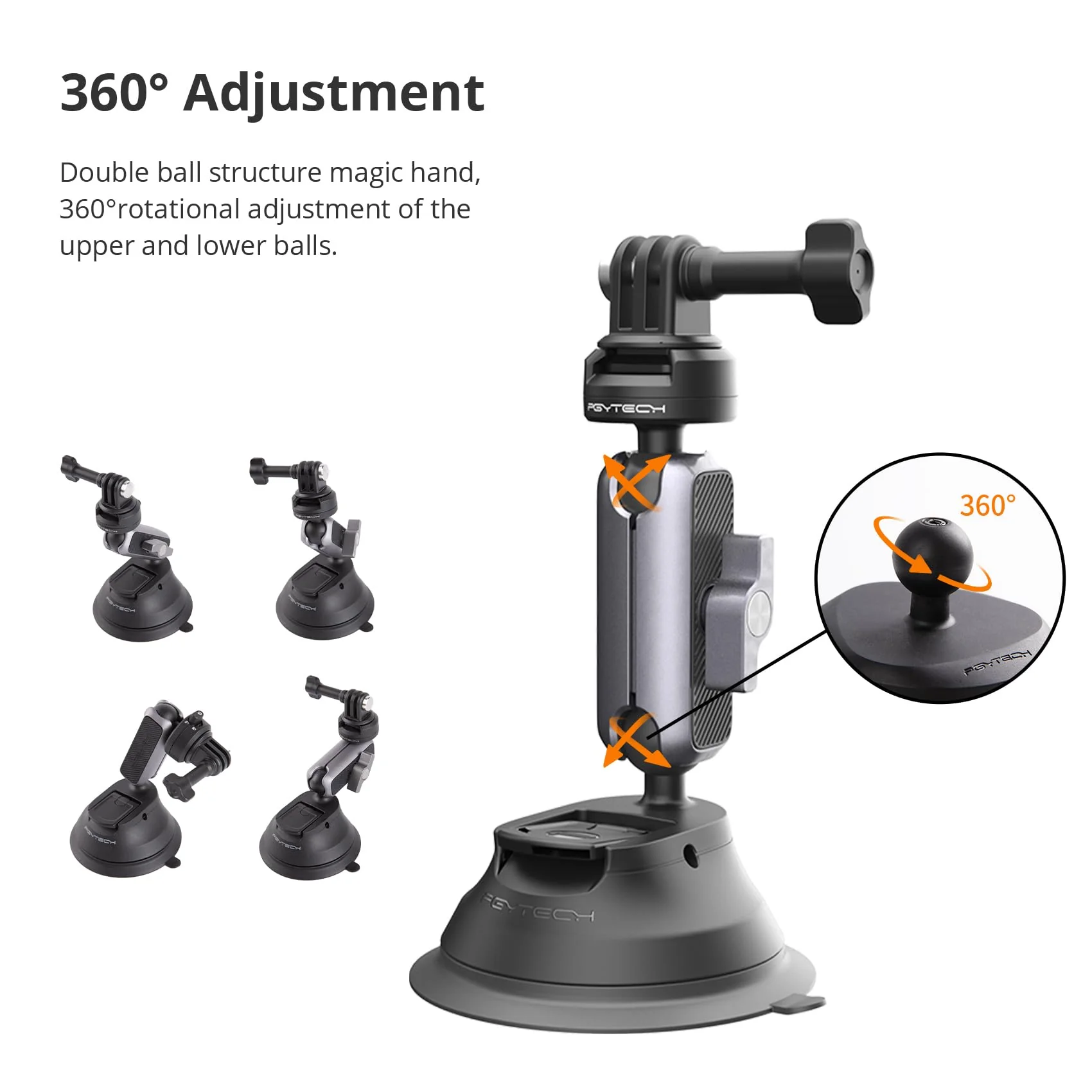 PGYTECH CapLock Suction Cup Mount Compatible for DJI OSMO Action 4/3/2, Gopro 11/10/9/8, OSMO Pocket 2, Insta360 ONE RS, R, ONE X3, X2 with 1/4"-20 Standard Thread Adapter Suction Mount - Image 3