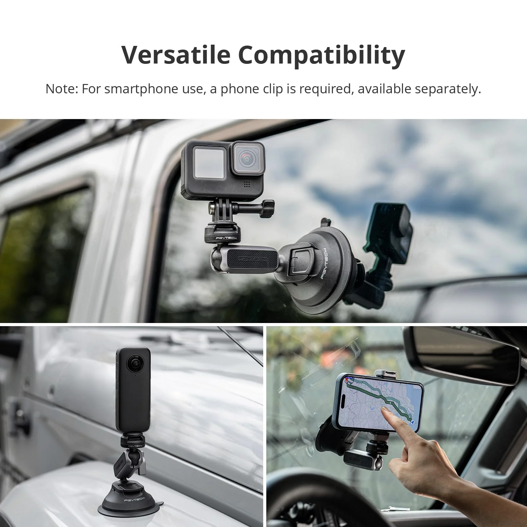 PGYTECH CapLock Suction Cup Mount Compatible for DJI OSMO Action 4/3/2, Gopro 11/10/9/8, OSMO Pocket 2, Insta360 ONE RS, R, ONE X3, X2 with 1/4"-20 Standard Thread Adapter Suction Mount - Image 4