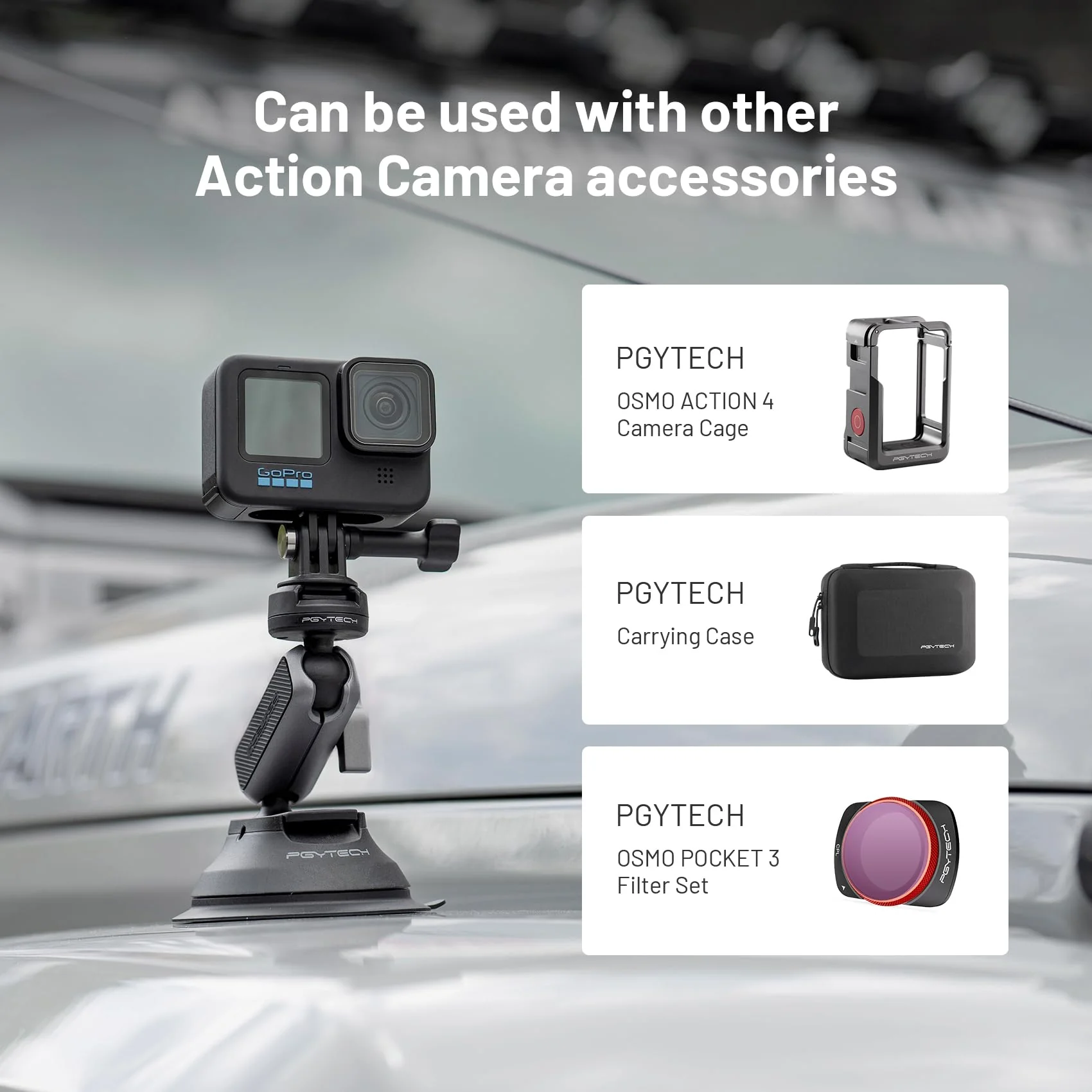 PGYTECH CapLock Suction Cup Mount Compatible for DJI OSMO Action 4/3/2, Gopro 11/10/9/8, OSMO Pocket 2, Insta360 ONE RS, R, ONE X3, X2 with 1/4"-20 Standard Thread Adapter Suction Mount - Image 6