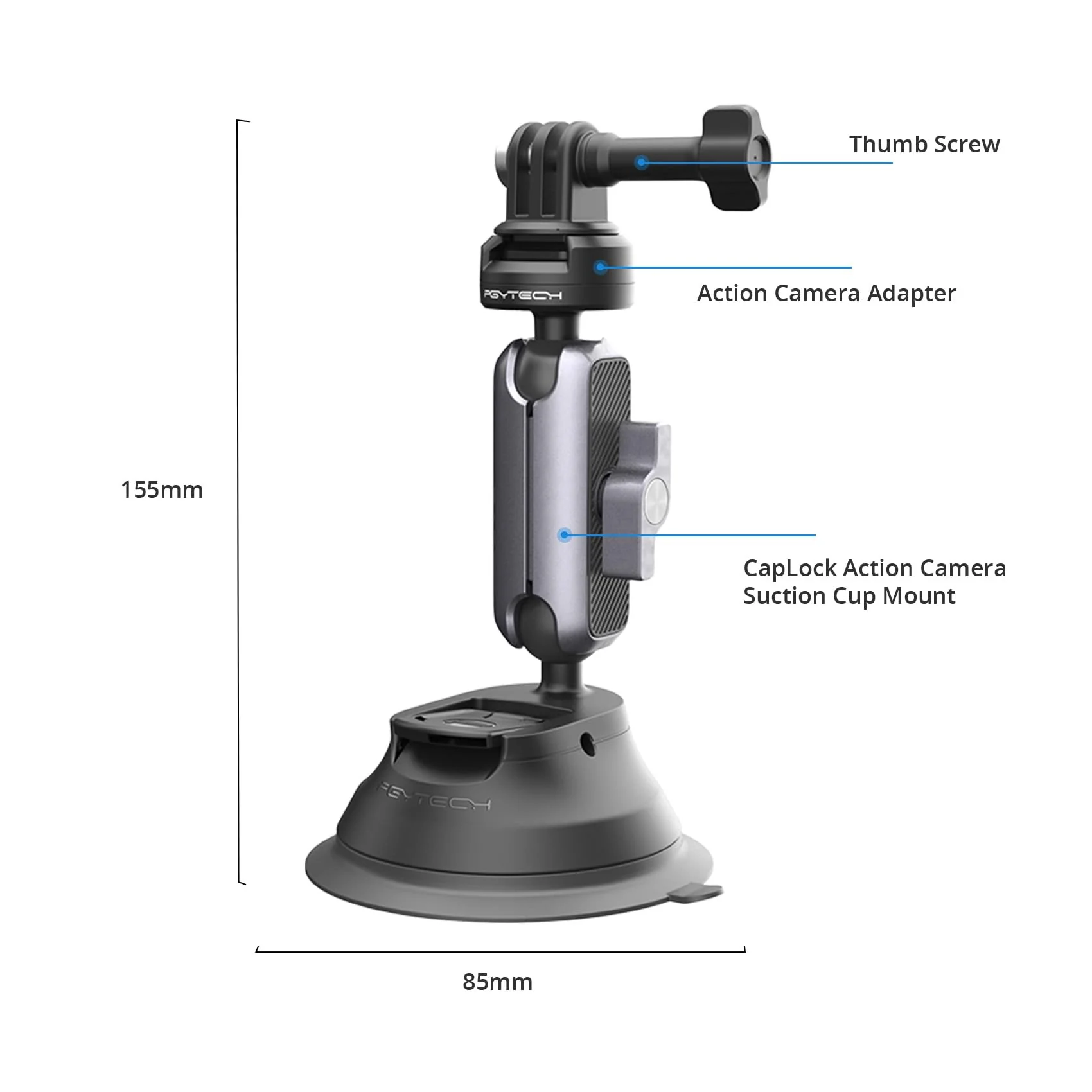 PGYTECH CapLock Suction Cup Mount Compatible for DJI OSMO Action 4/3/2, Gopro 11/10/9/8, OSMO Pocket 2, Insta360 ONE RS, R, ONE X3, X2 with 1/4"-20 Standard Thread Adapter Suction Mount - Image 8