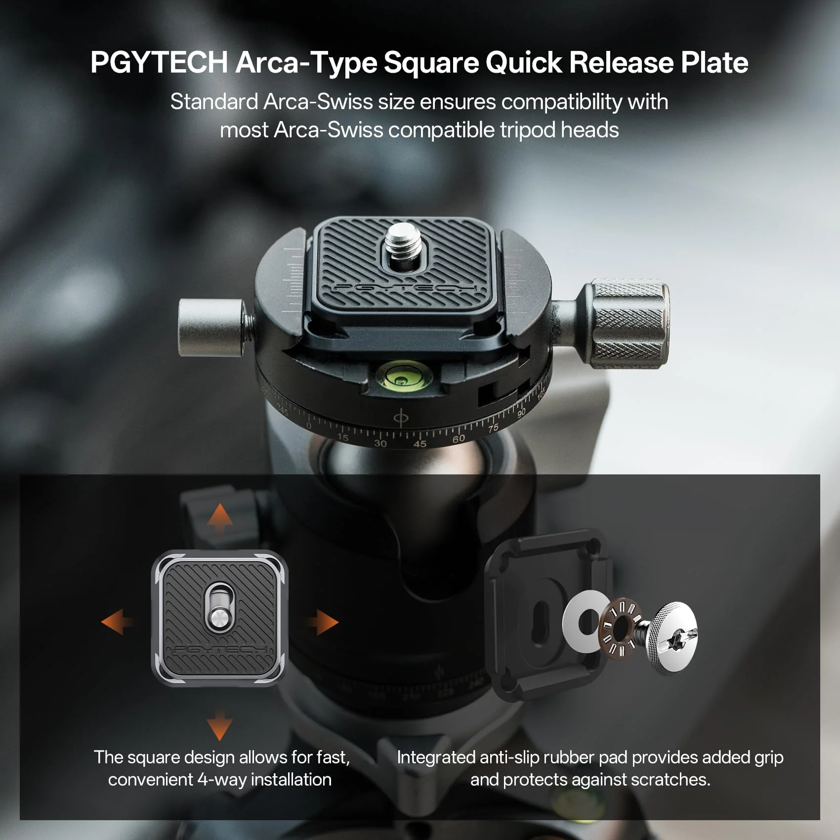 PGYTECH Quick Release Plate & Clamp V2, Arca Swiss Plate Camera Mount Adapter with 1/4" to 3/8" Screw Thread for Sony/Nikon/Fuji/Canon/DJI Switch Between Tripod/Monopod/Slider/Stabilizer Clamp & Plate V2 - Image 4