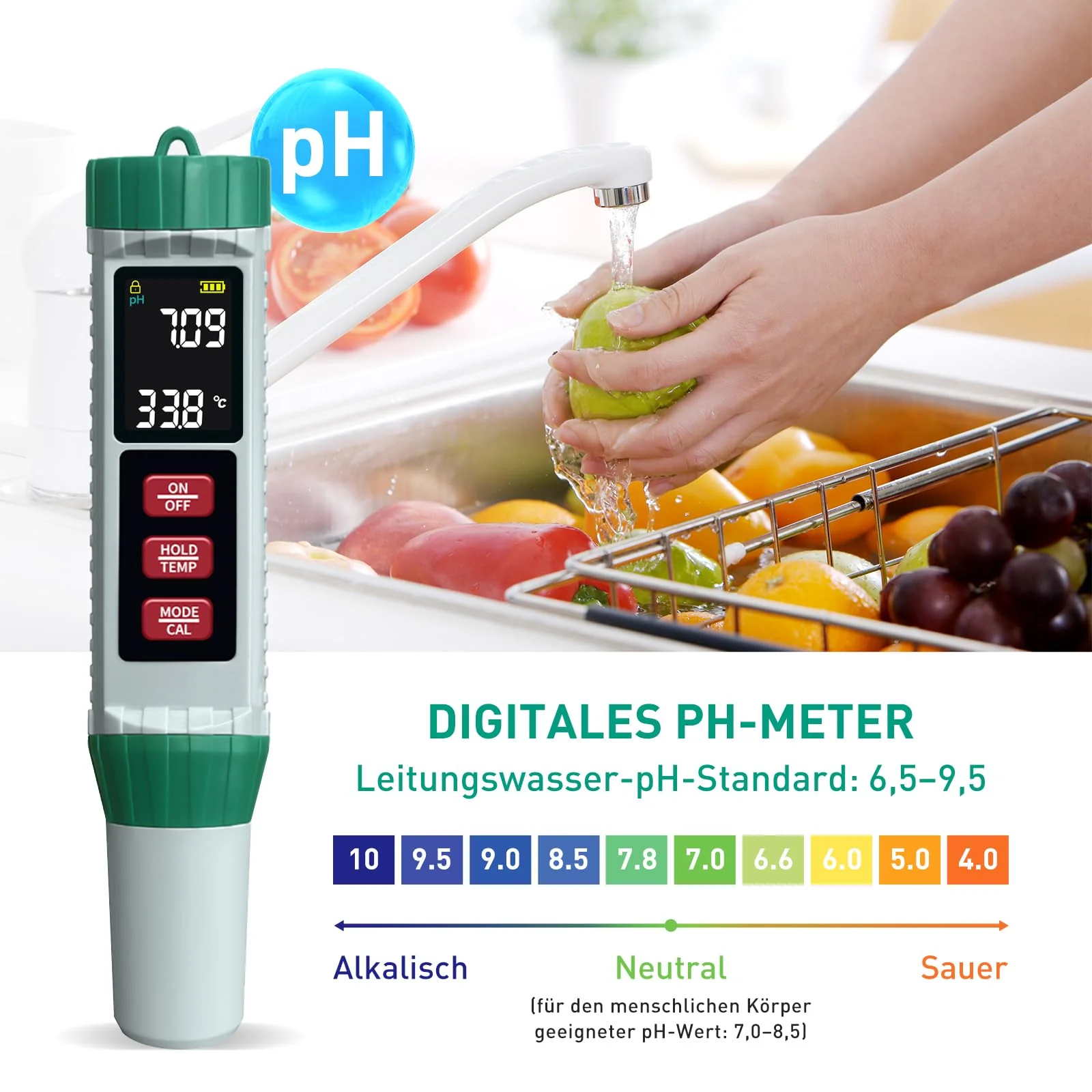 PH Meter Water, PH/TDS/EC/Salinity/Thermometer 5 in 1 pH Value Meter with LCD Display, Automatic Temperature Compensation pH Tester, High Precision Water Tester, Ideal for Drinking Water, Pool - Image 2