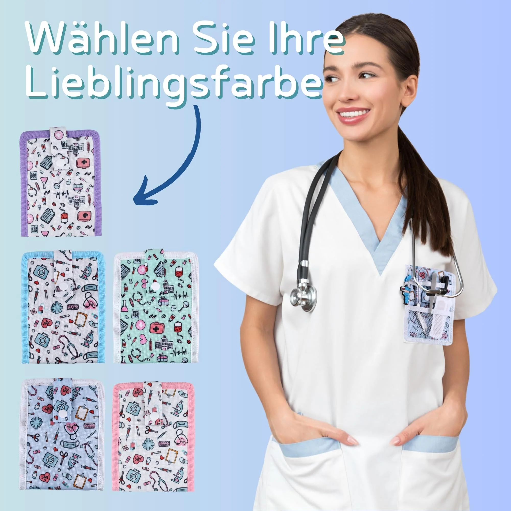 Ph Pro Heat Nurse Bag for Work with Magnet - Care Bag - Kankenhaus Accessories - Nurse Bag with Multifunctional Compartments - Nursing Organiser Blue and White - Image 6