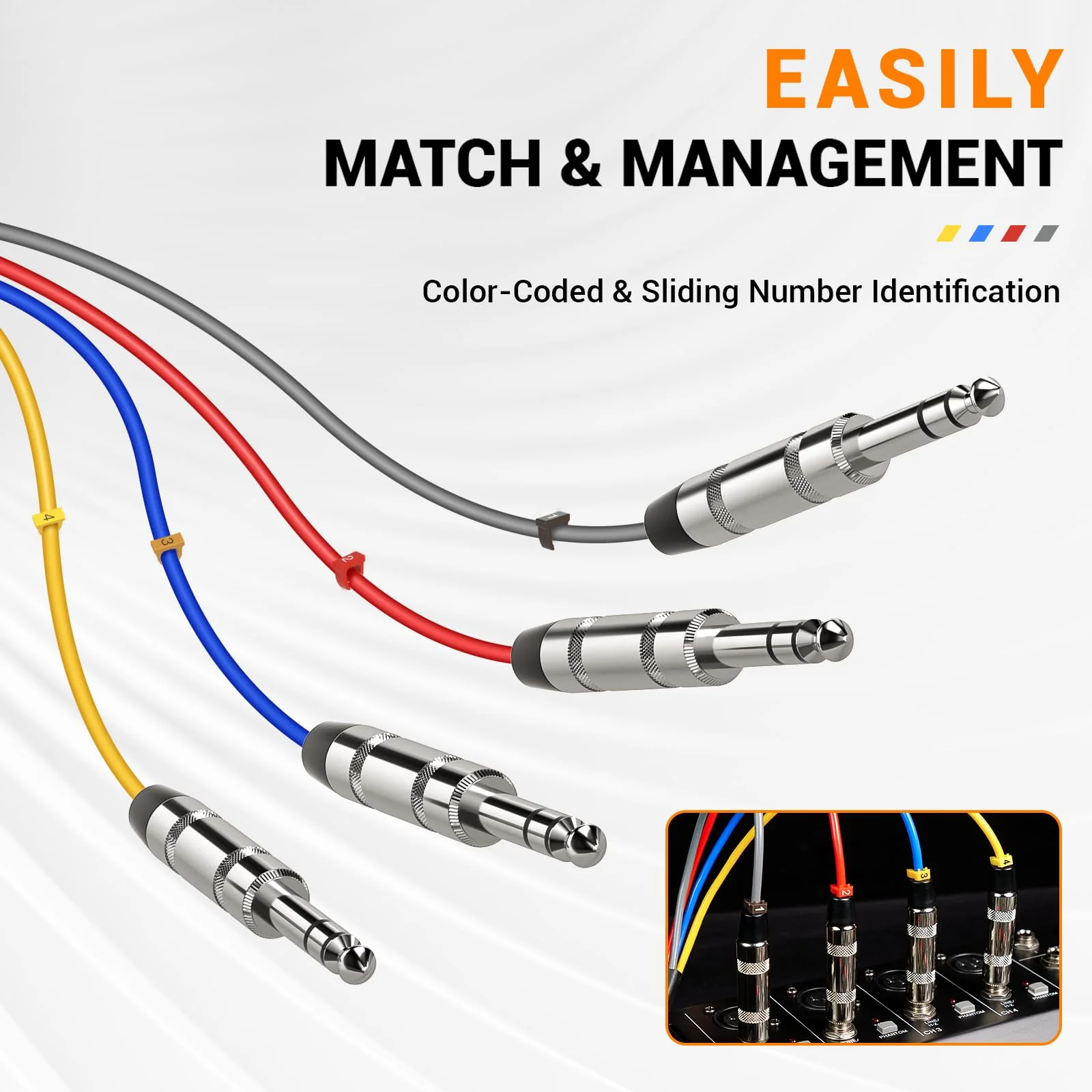 Phenyx Pro 4-Channel TRS Snake Cable, Color-Coded TRS Patch Cable w/24 AWG OFC Copper, 10 Ft, 1/4" Audio Cable, TRS to TRS Balanced 1/4-Inch Cable for Guitar, Bass & AMP (PCBL-QR4IN1-10) 10 Feet - Image 4