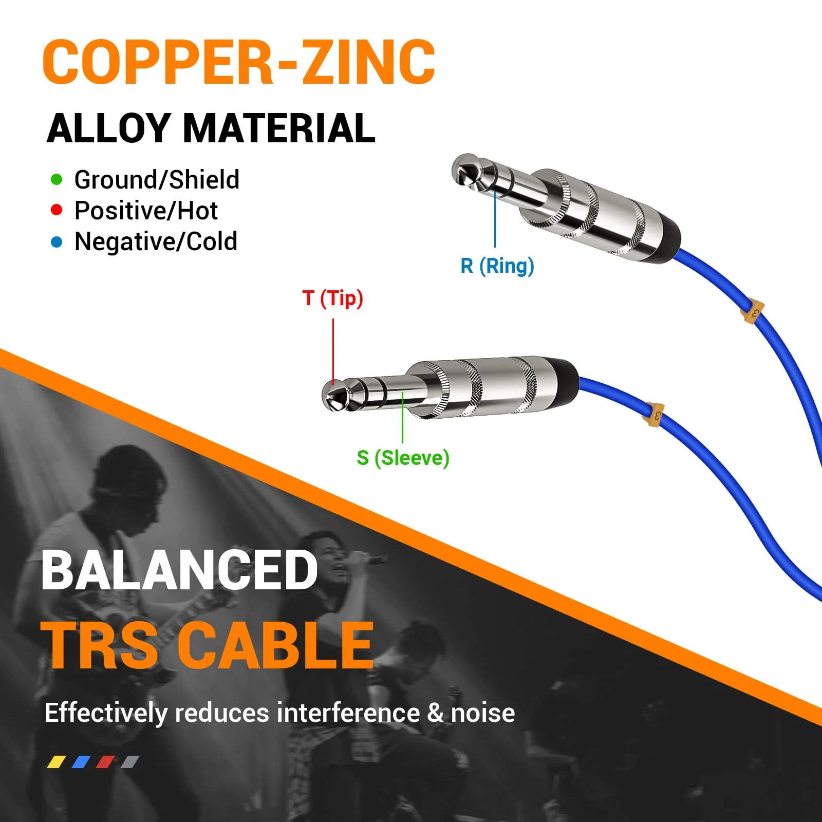 Phenyx Pro 4-Channel TRS Snake Cable, Color-Coded TRS Patch Cable w/24 AWG OFC Copper, 10 Ft, 1/4" Audio Cable, TRS to TRS Balanced 1/4-Inch Cable for Guitar, Bass & AMP (PCBL-QR4IN1-10) 10 Feet - Image 5