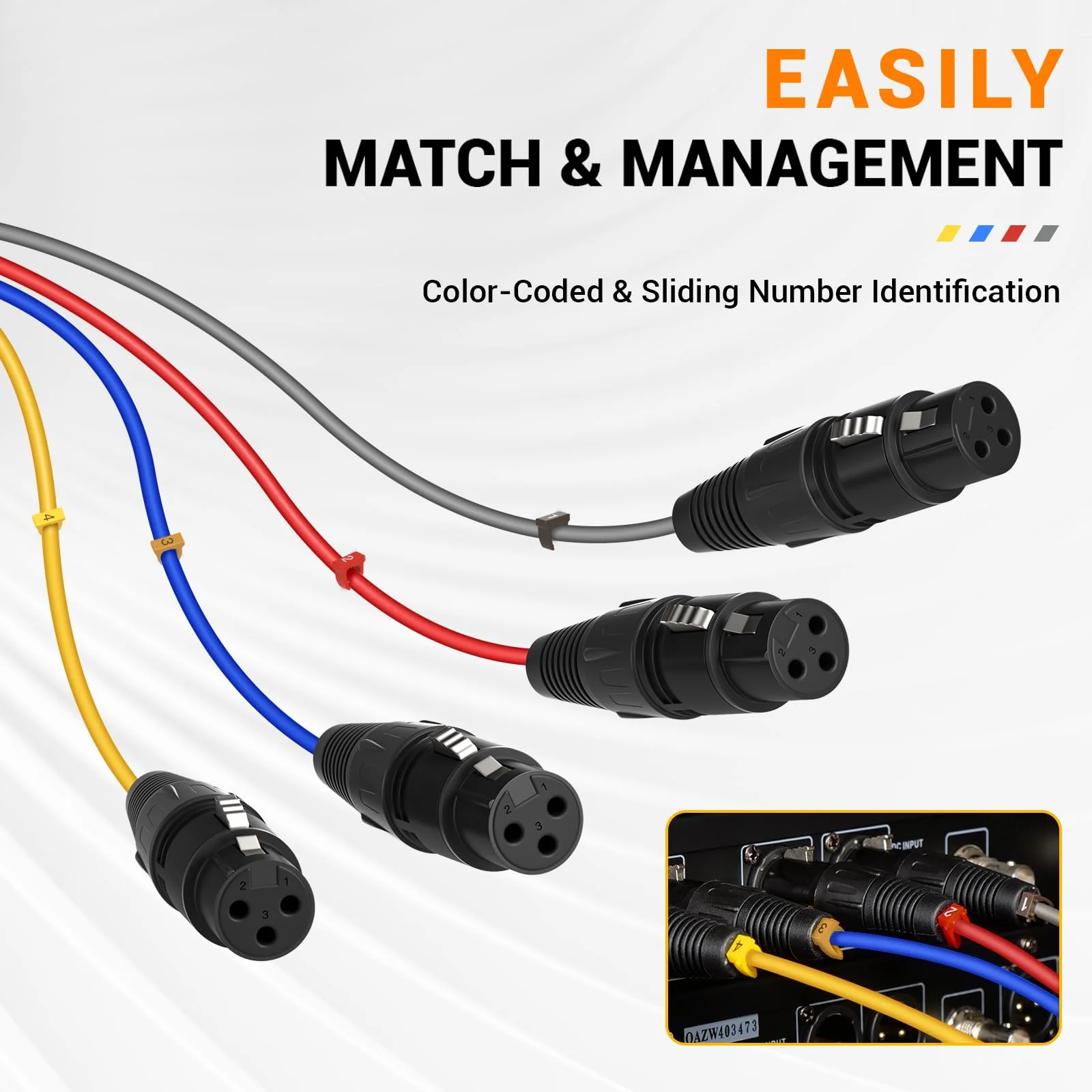 Phenyx Pro 4-Channel XLR Snake Cable, Color-Coded Male to Female Patch Wire w/OFC Copper, 6 Ft XLR Splitter Cable, Balanced Microphone Cable for DJ Mixers, IEM & Mic Systems (PCBL-4IN1-6) 6 Feet - Image 4