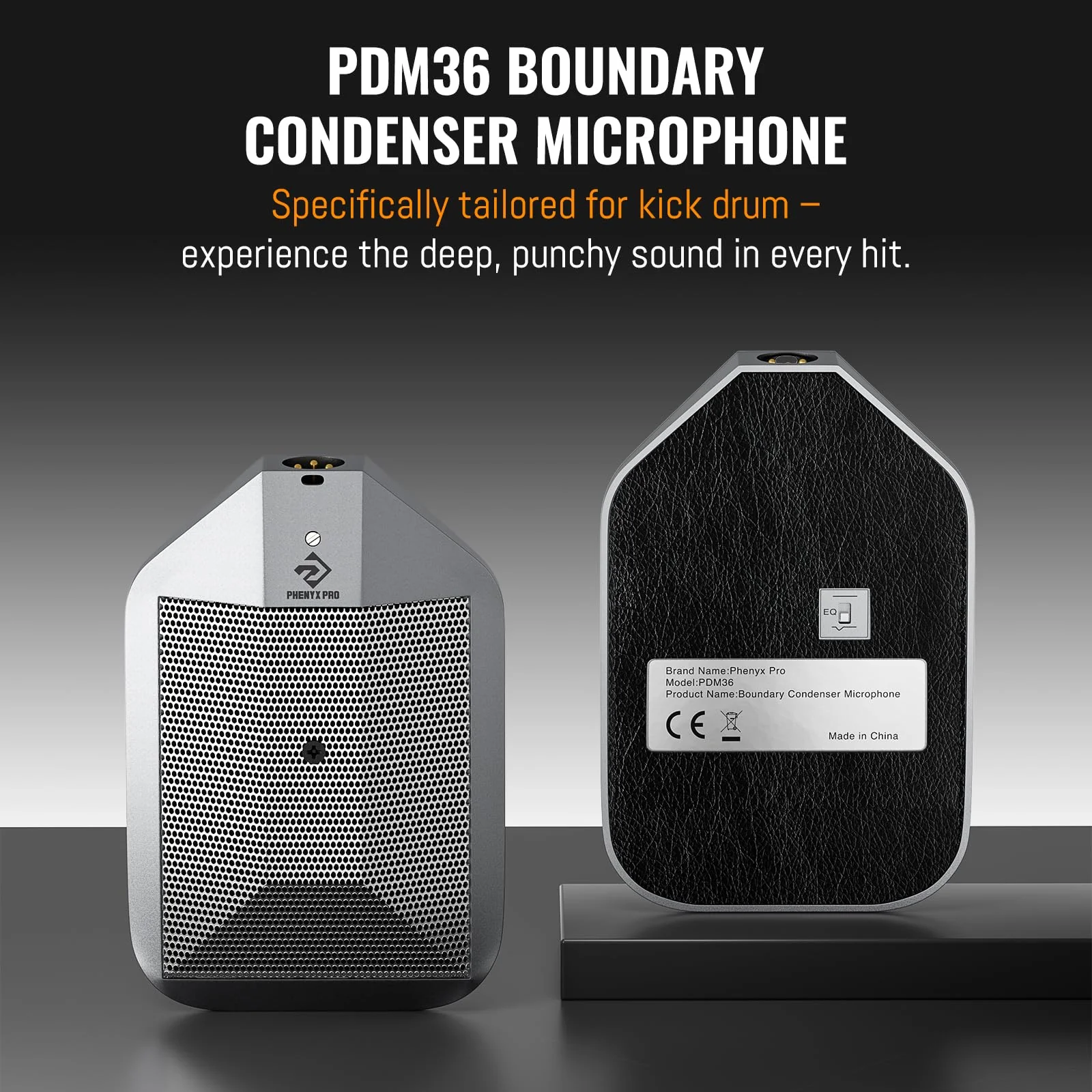 Phenyx Pro Boundary Condenser Microphone, Supercardioid Kick Drum Microphone with XLR Connector, Two-Position EQ Switch, Rugged Metal Bass Drum Mic for Instrument Applications (PDM36) - Image 2