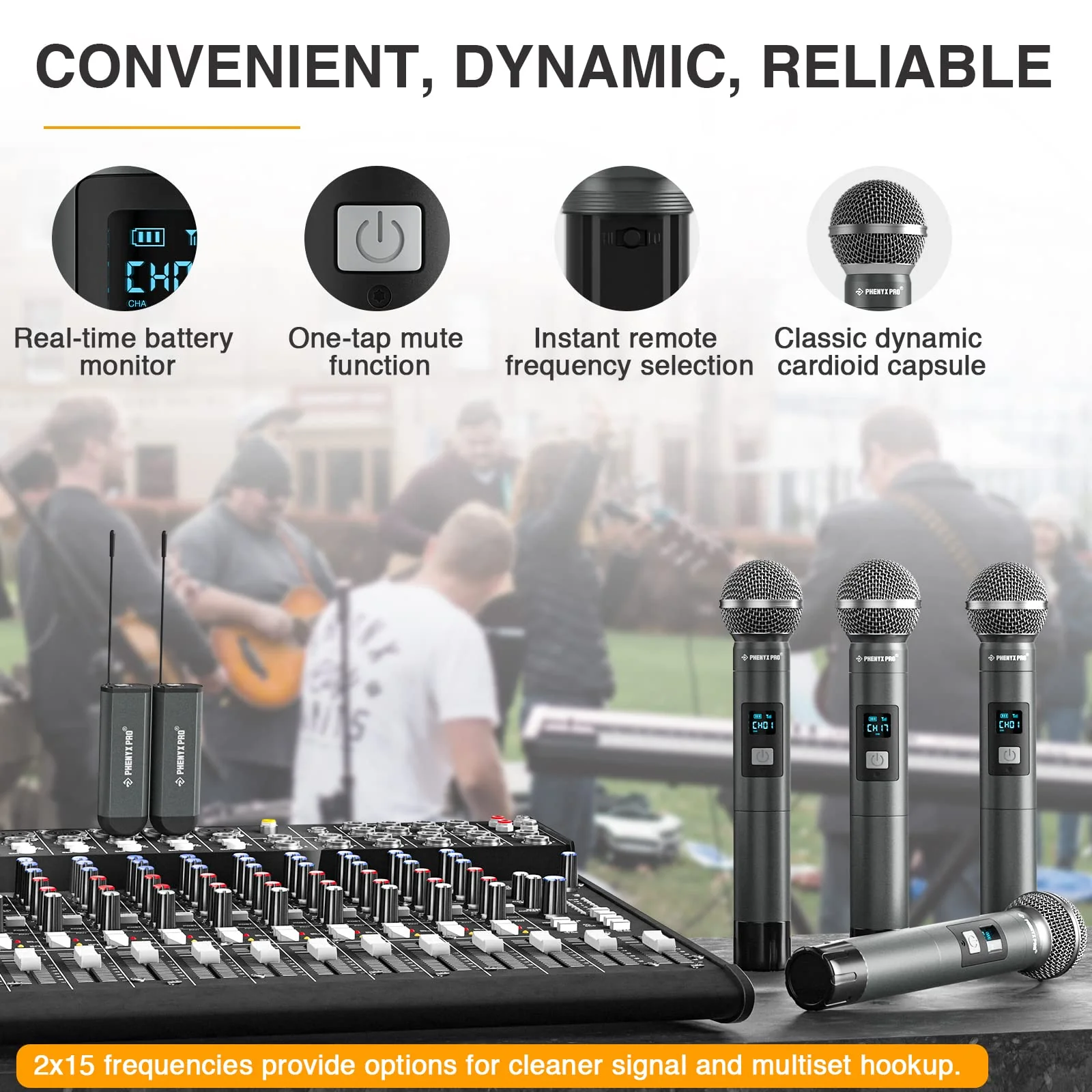Phenyx Pro Dual Digital Wireless Microphone System, w/2 Handheld Dynamic Microphones,15 UHF Frequency Groups, Mini Receiver, Metal Cordless Mic for Karaoke,Church,DJ,Singing (PDP-2-2H) PDP-2 - Image 4