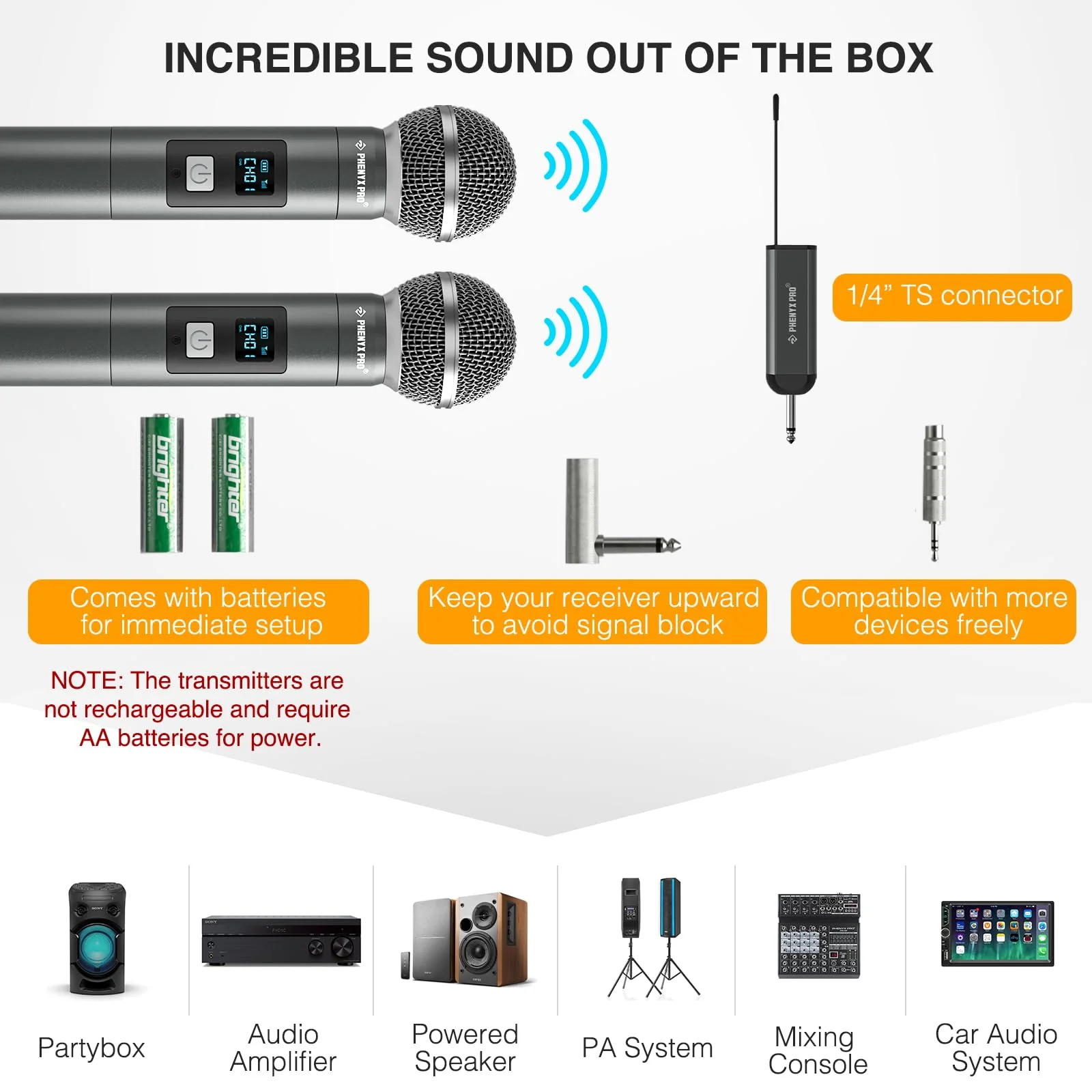 Phenyx Pro Dual Digital Wireless Microphone System, w/2 Handheld Dynamic Microphones,15 UHF Frequency Groups, Mini Receiver, Metal Cordless Mic for Karaoke,Church,DJ,Singing (PDP-2-2H) PDP-2 - Image 6