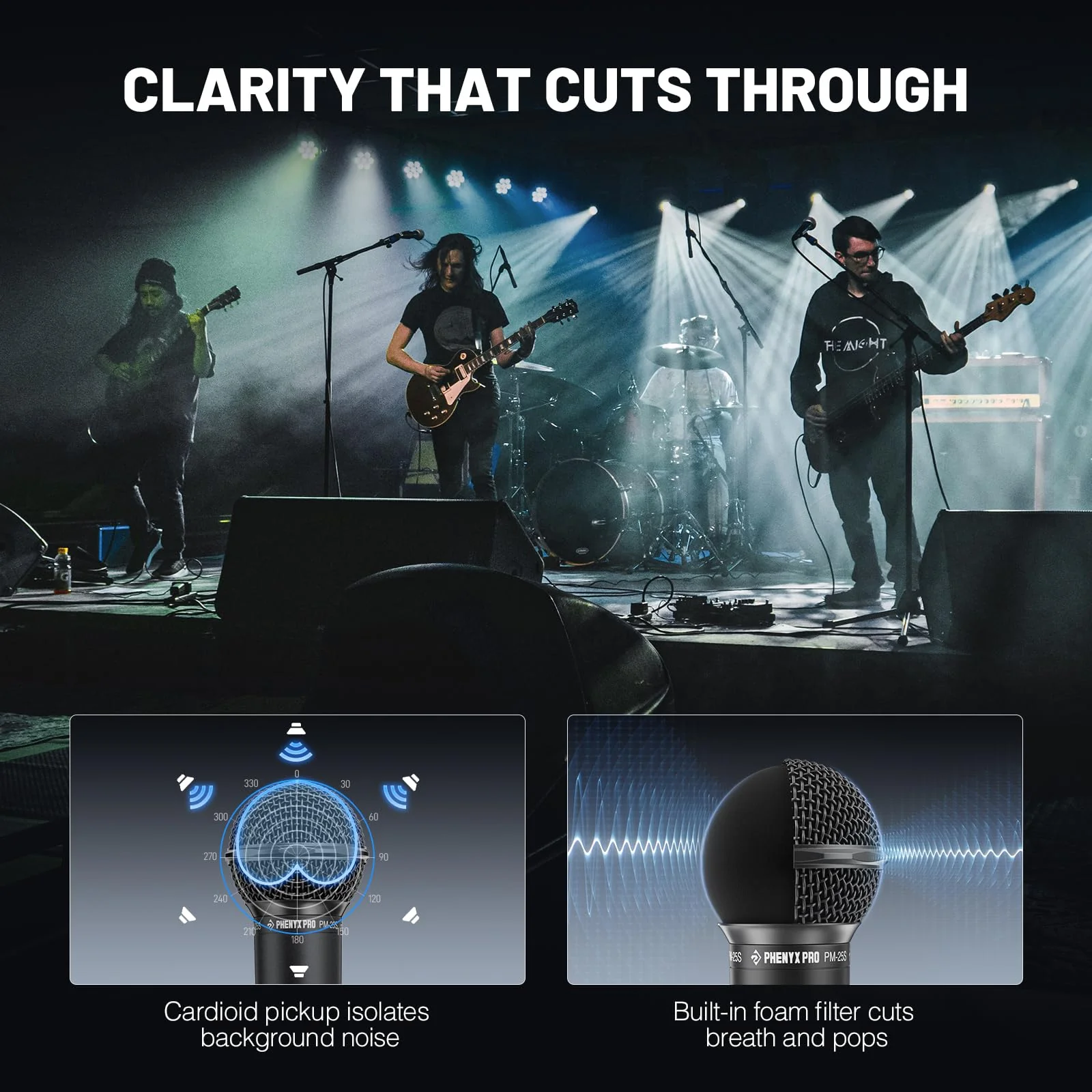 Phenyx Pro Dynamic Vocal Microphone, Cardioid Microphone with ON/Off Switch, 16.4 ft XLR Cable, Mic Clip, Storage Bag, Wired Handheld Mic for Singing, Stage, Studio, Karaoke (PM-25S) - Image 3