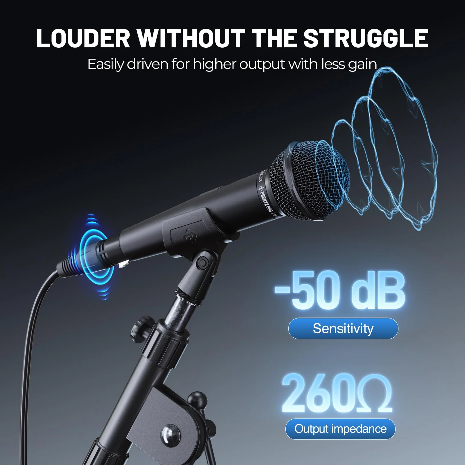 Phenyx Pro Dynamic Vocal Microphone, Cardioid Microphone with ON/Off Switch, 16.4 ft XLR Cable, Mic Clip, Storage Bag, Wired Handheld Mic for Singing, Stage, Studio, Karaoke (PM-25S) - Image 4