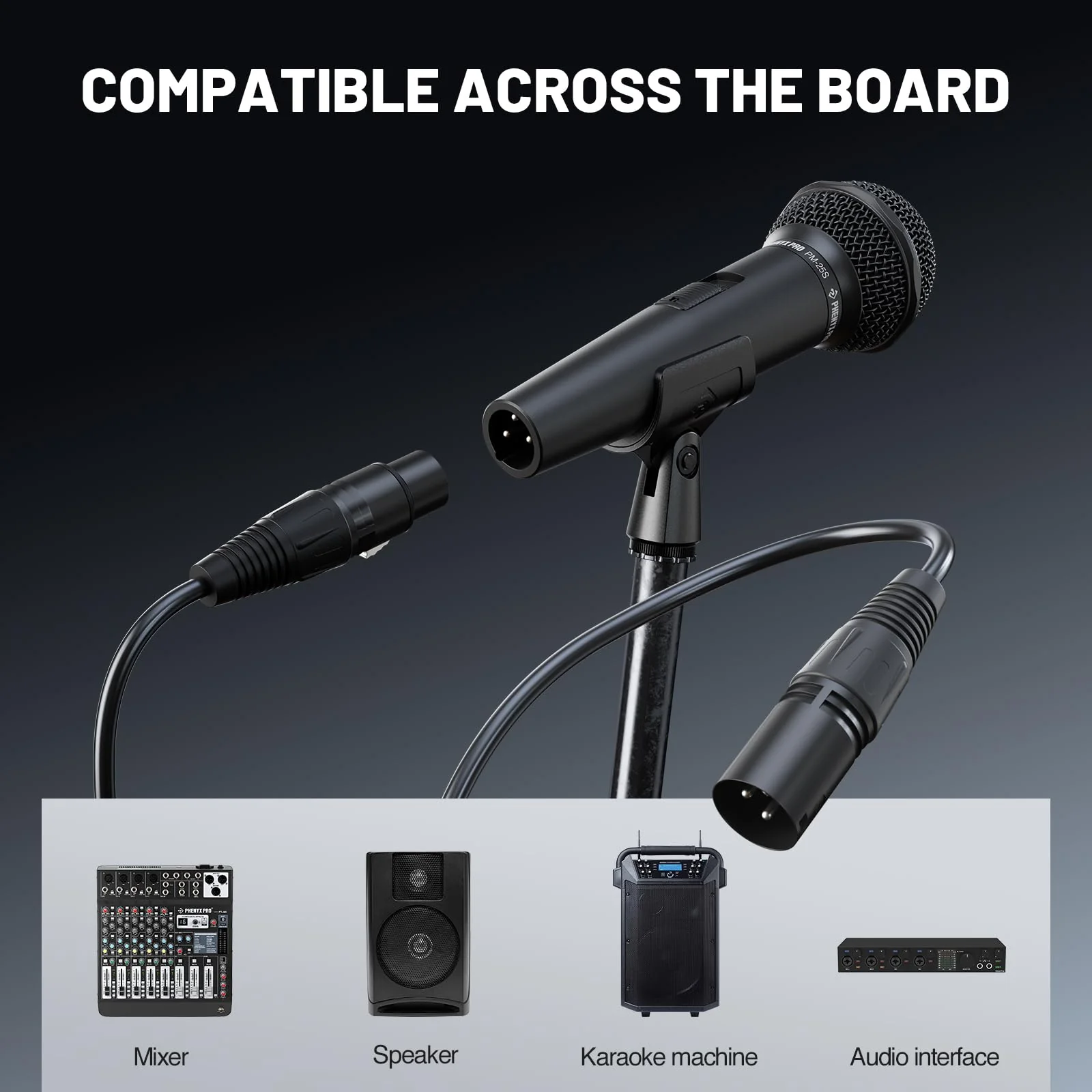 Phenyx Pro Dynamic Vocal Microphone, Cardioid Microphone with ON/Off Switch, 16.4 ft XLR Cable, Mic Clip, Storage Bag, Wired Handheld Mic for Singing, Stage, Studio, Karaoke (PM-25S) - Image 7