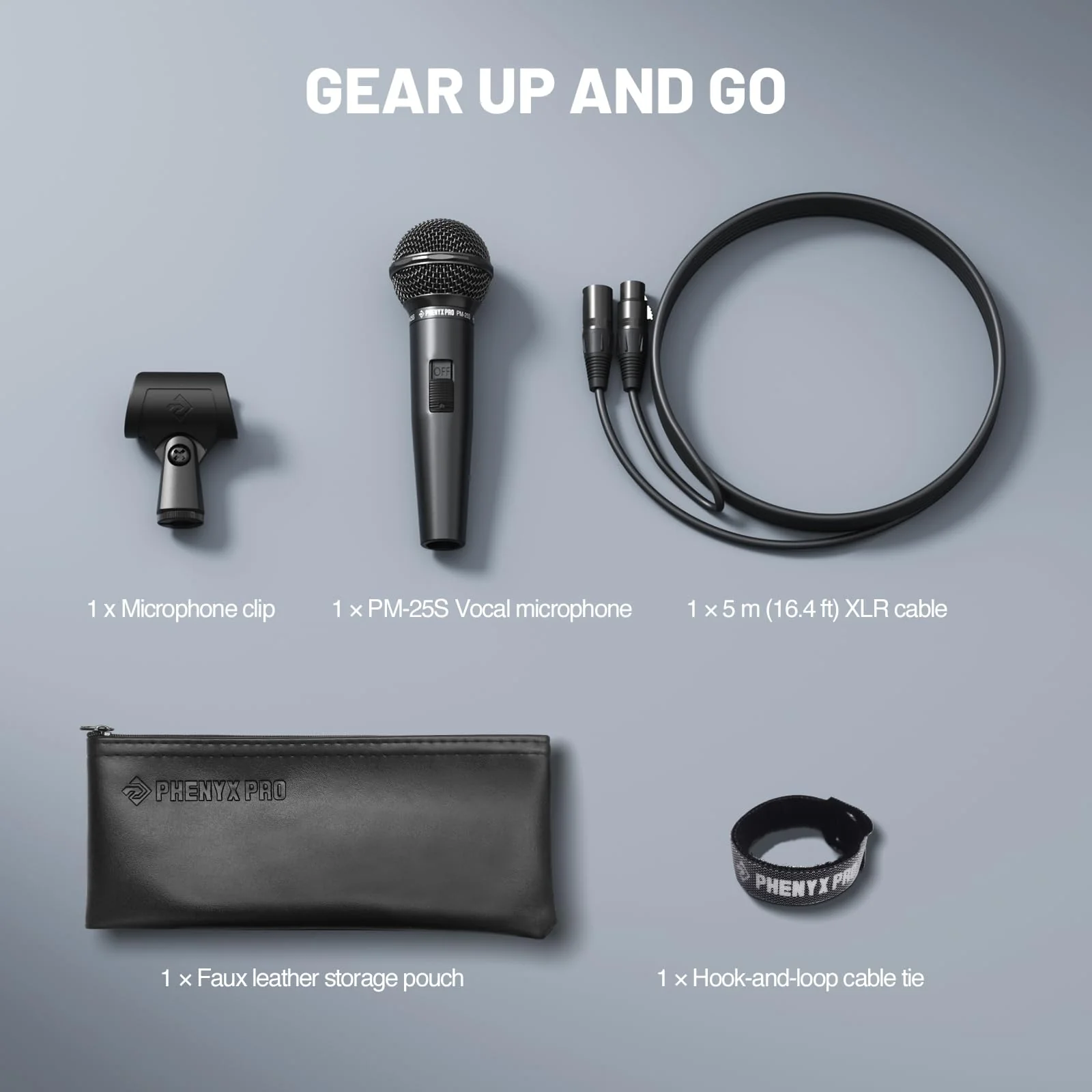 Phenyx Pro Dynamic Vocal Microphone, Cardioid Microphone with ON/Off Switch, 16.4 ft XLR Cable, Mic Clip, Storage Bag, Wired Handheld Mic for Singing, Stage, Studio, Karaoke (PM-25S) - Image 8