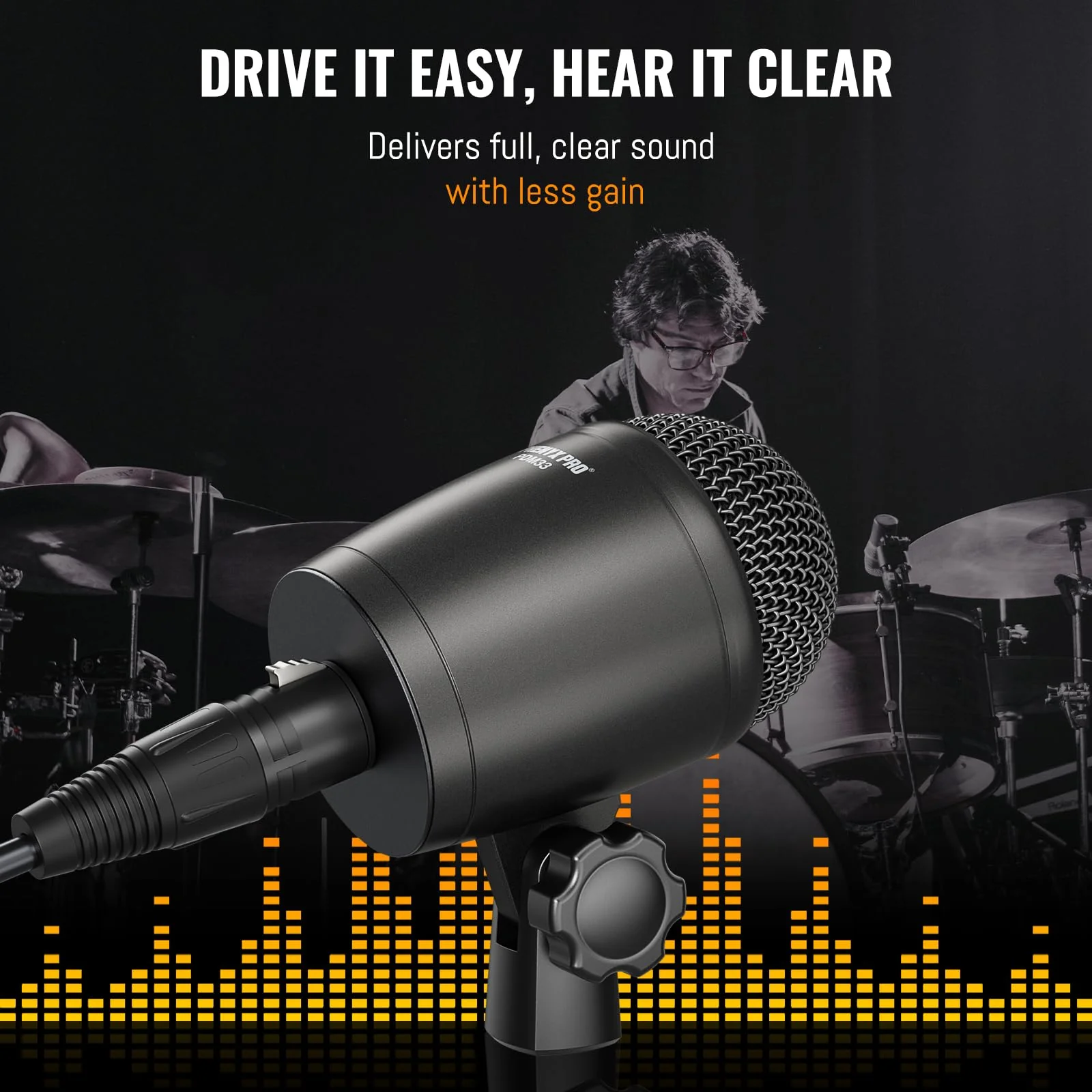 Phenyx Pro PDM33 Kick Drum Microphone, Cardioid Dynamic Mic with Locking Stand Adapter, Integral XLR Connector, and Metal Mesh Grille - Image 5