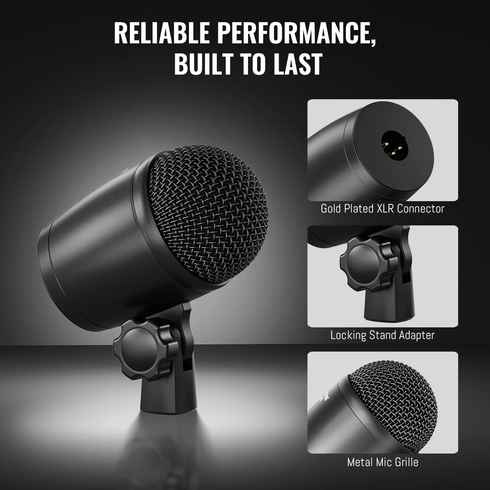 Phenyx Pro PDM33 Kick Drum Microphone, Cardioid Dynamic Mic with Locking Stand Adapter, Integral XLR Connector, and Metal Mesh Grille - Image 6