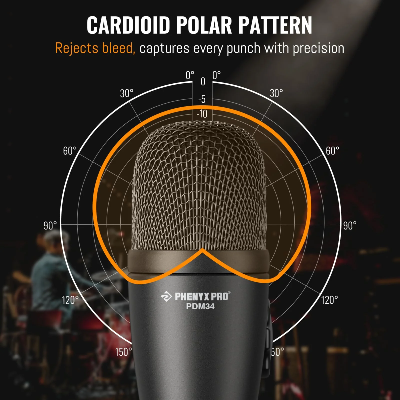 Phenyx Pro PDM34 Snare Drum Mic, Cardioid Dynamic Microphone with Clip-on Microphone Clamp, Integral Stand Mount, and Long-Lasting Metal Housing - Image 4