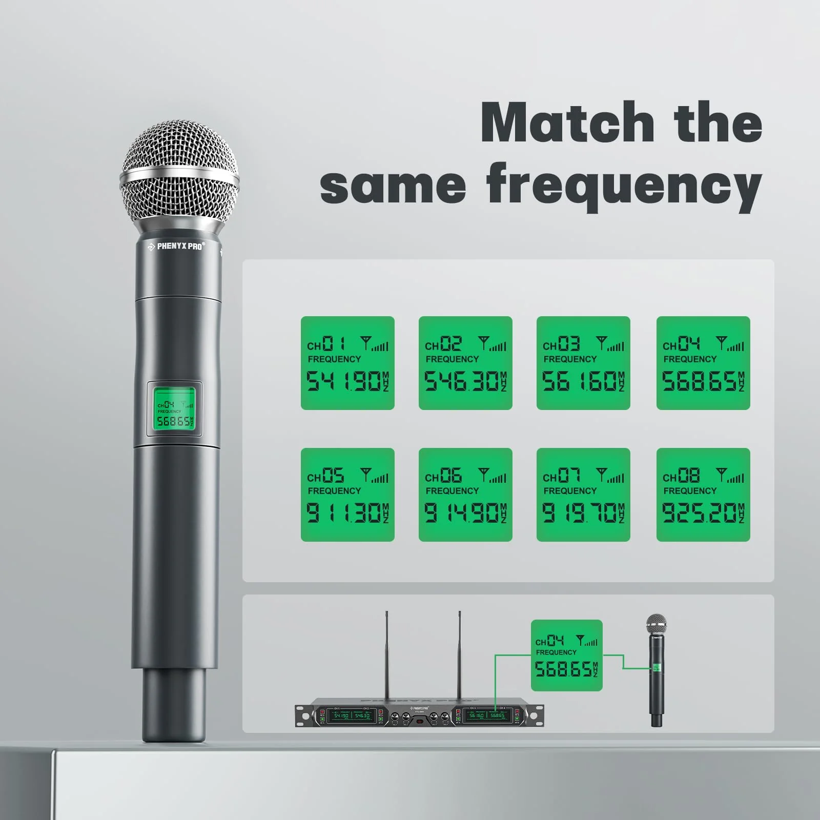 Phenyx Pro Professional Wireless Microphone, 541.9MHz UHF Dynamic Microphone, Metal Cordless Mic, Handheld Mic Transmitter for PTU-5000/PTU-4000 Series (PWH-5-541.9) - Image 4