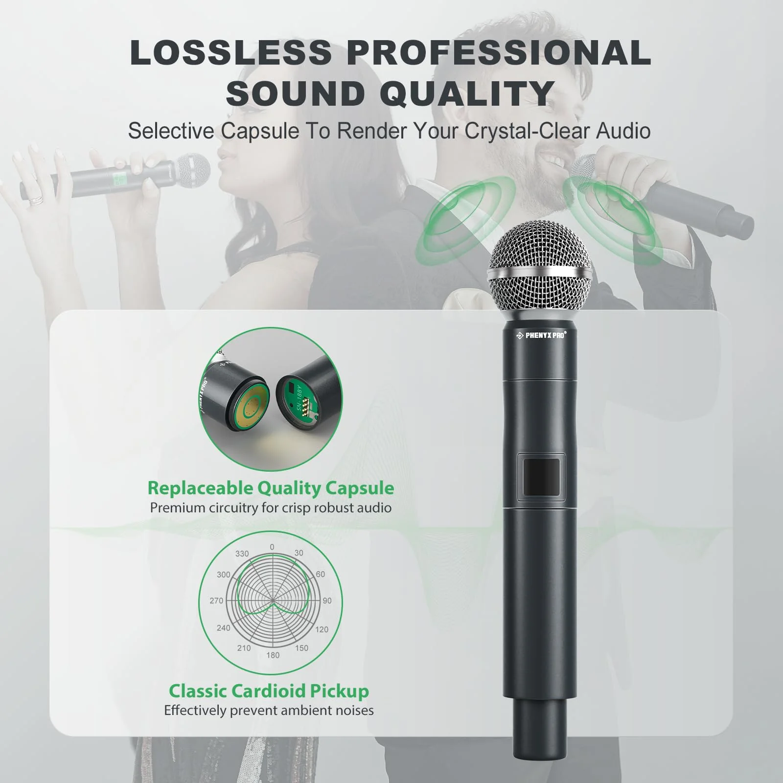 Phenyx Pro Professional Wireless Microphone, 561.6MHz UHF Dynamic Microphone, Metal Cordless Mic, Handheld Mic Transmitter for PTU-5000/PTU-4000 Series (PWH-5-561.6) - Image 3