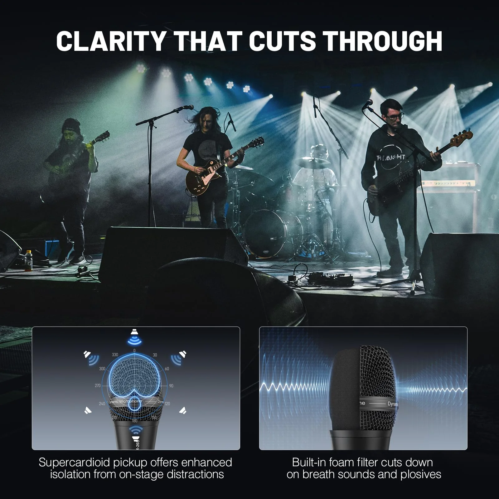 Phenyx Pro Vocal Microphone, Supercardioid Dynamic Mic with 16.4 ft XLR Cable, Mic Clip, Storage Bag, Wired Handheld Microphone for Singing, Stage, Studio, Karaoke (PM-26S) - Image 3