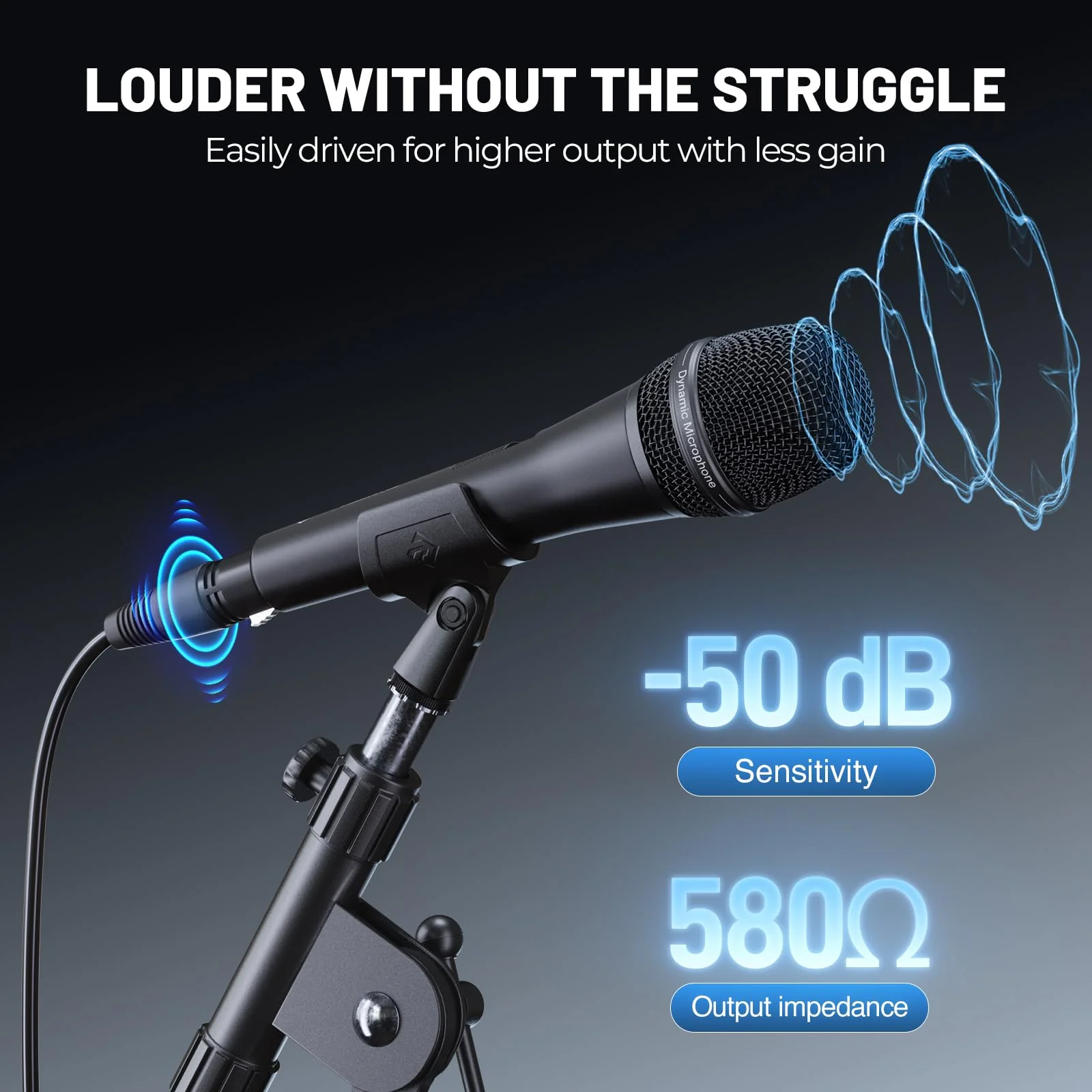 Phenyx Pro Vocal Microphone, Supercardioid Dynamic Mic with 16.4 ft XLR Cable, Mic Clip, Storage Bag, Wired Handheld Microphone for Singing, Stage, Studio, Karaoke (PM-26S) - Image 4