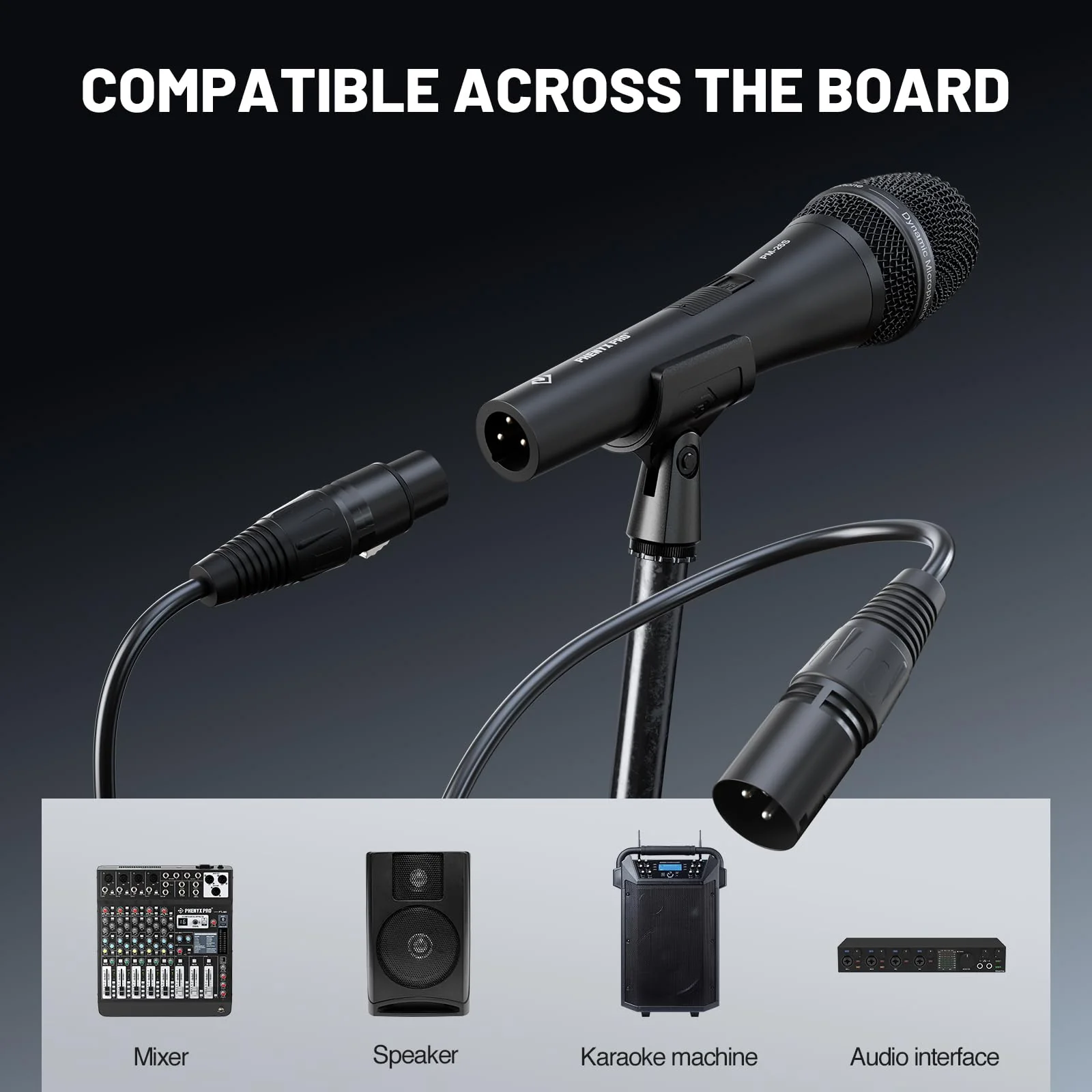 Phenyx Pro Vocal Microphone, Supercardioid Dynamic Mic with 16.4 ft XLR Cable, Mic Clip, Storage Bag, Wired Handheld Microphone for Singing, Stage, Studio, Karaoke (PM-26S) - Image 7