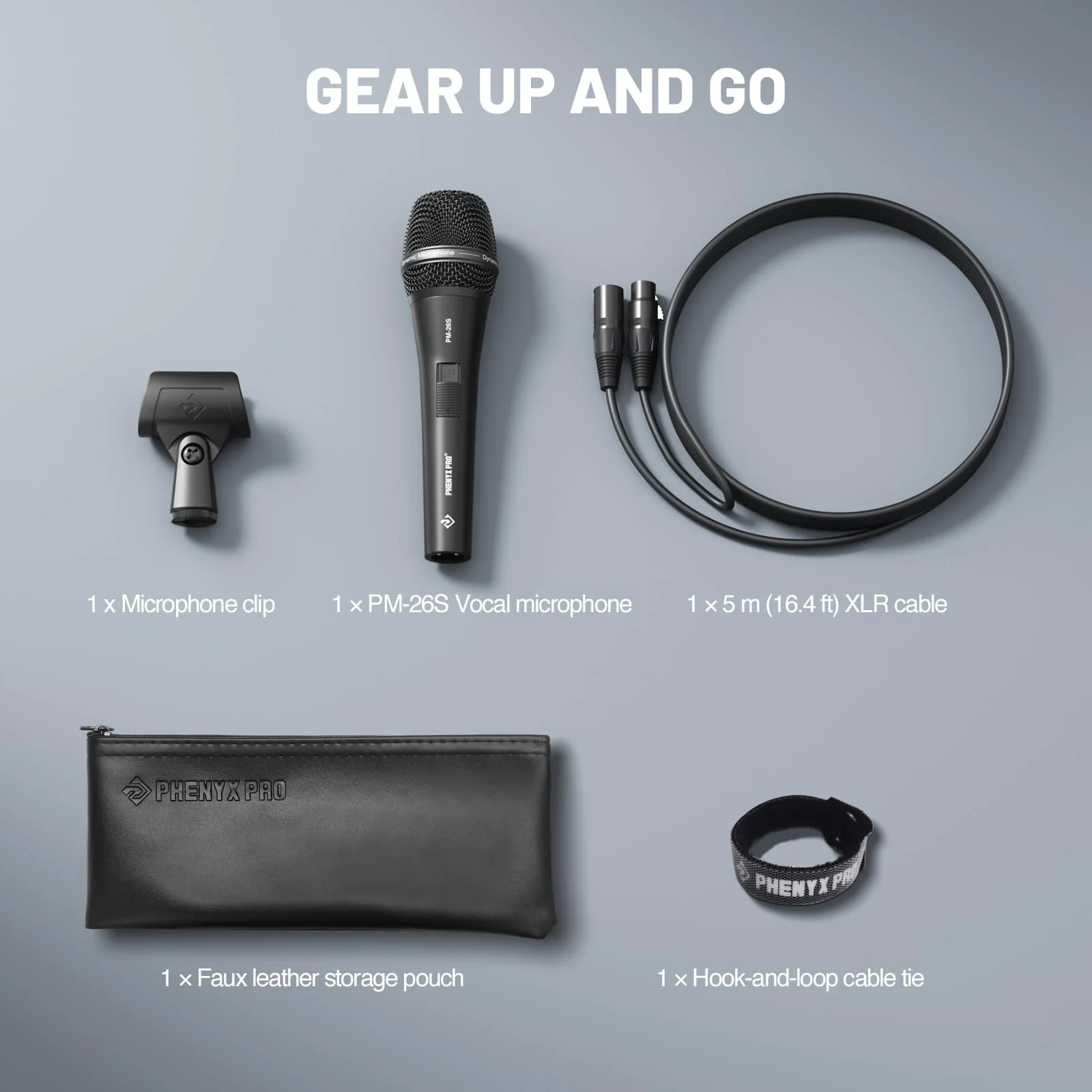 Phenyx Pro Vocal Microphone, Supercardioid Dynamic Mic with 16.4 ft XLR Cable, Mic Clip, Storage Bag, Wired Handheld Microphone for Singing, Stage, Studio, Karaoke (PM-26S) - Image 8