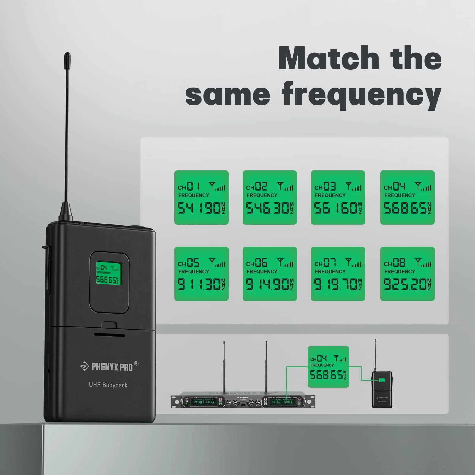 Phenyx Pro Wireless Bodypack Transmitter, 561.6MHz UHF Cardioid Pattern Wireless BodyPack Microphone, Fixed Frequency, 260 FT Range, for PTU-5000/PTU-4000 Series (PWB-5-561.6) - Image 3