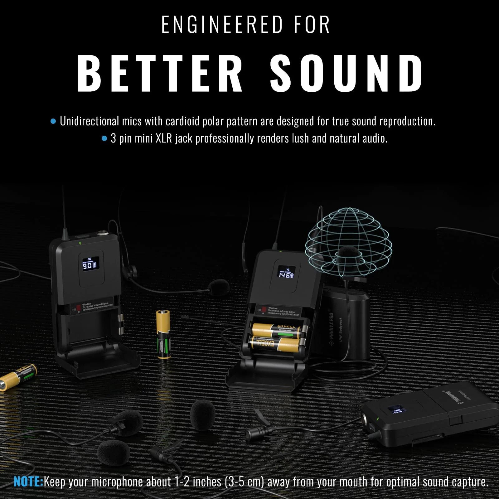 Phenyx Pro Wireless Bodypack Transmitter, UHF Bodypack Microphone for PTU-71/PTU-7000/PTU-6000, with Selectable Frequencies, Mute Function (PWB-7) - Image 3