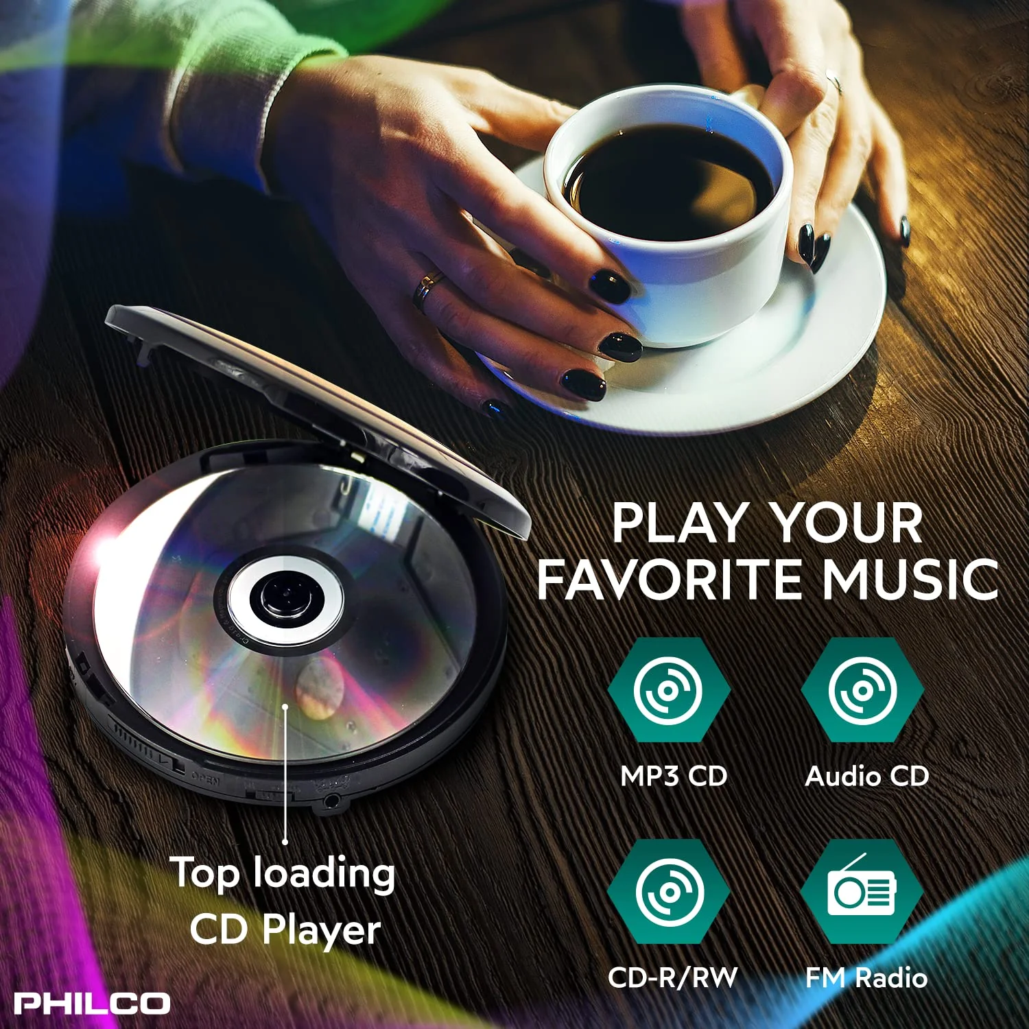 PHILCO Personal CD Player with MP3 Playback, FM Radio & 60 Second Anti-Shock - Image 3