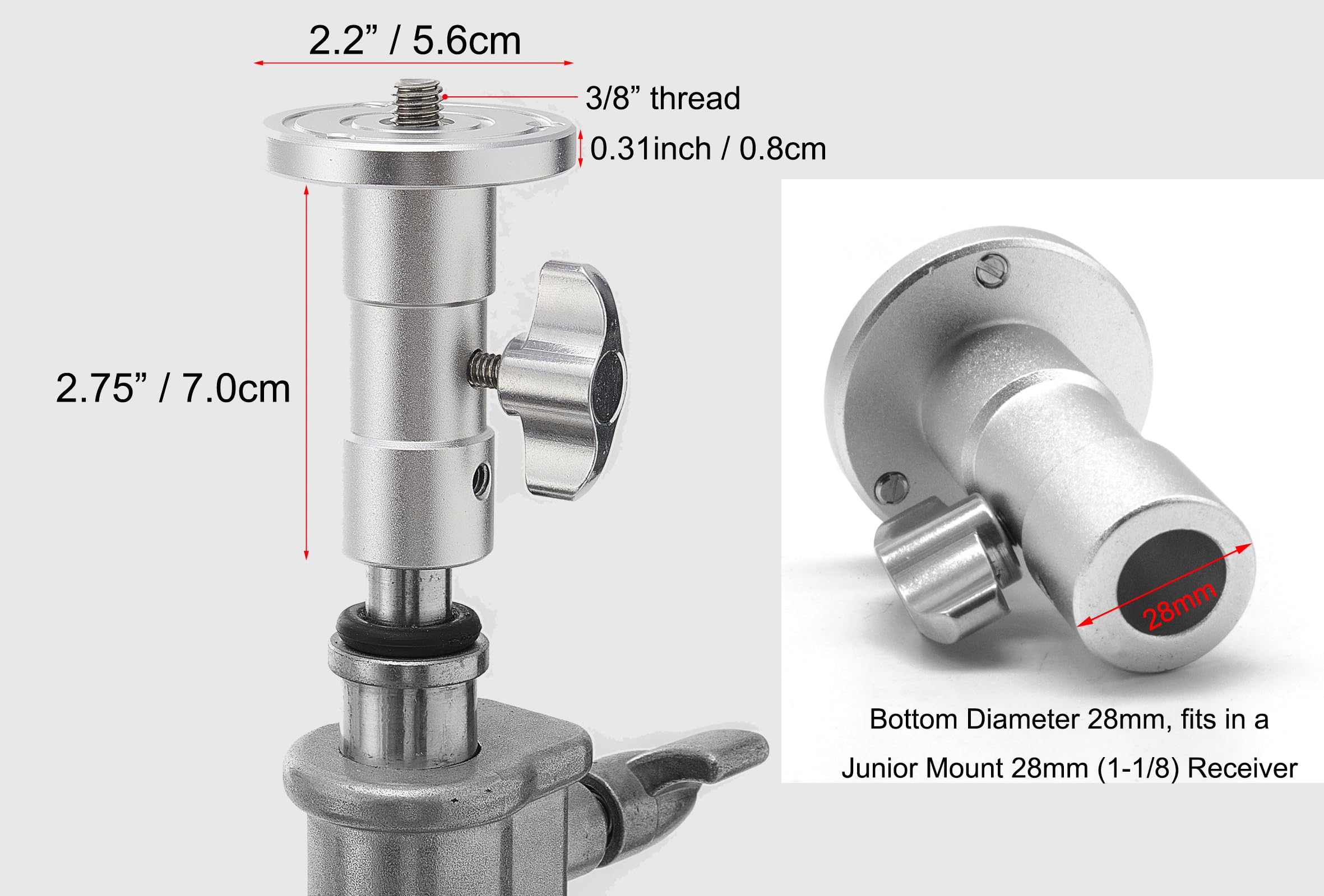 PHOCUS Baby Ball Head Adapter (5/8" Stud to 3/8" Thread), C Stand Camera Mount Adapter for Tripod Head on Photography Light Stand with Baby Pin or Junior Receiver - Image 3
