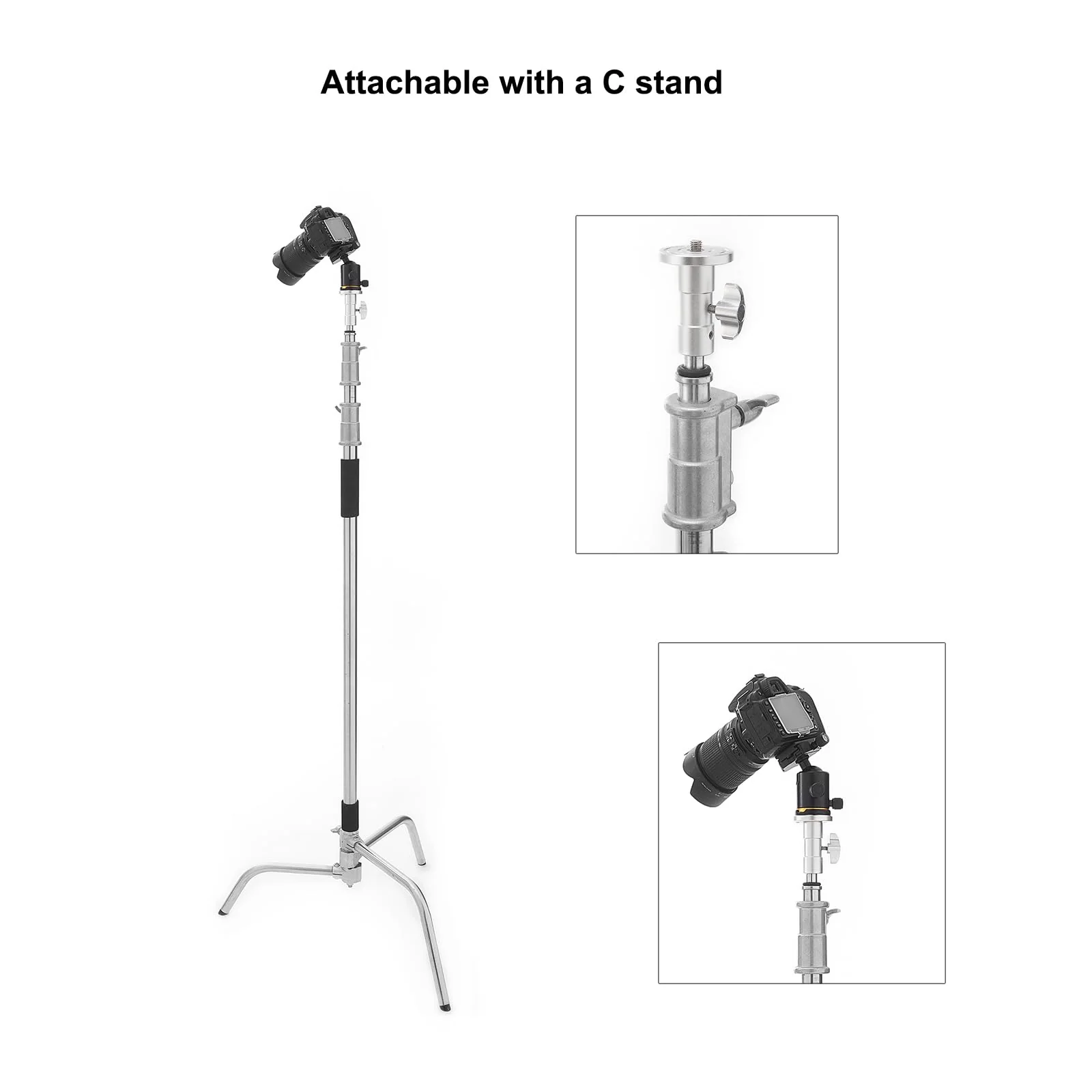PHOCUS Baby Ball Head Adapter (5/8" Stud to 3/8" Thread), C Stand Camera Mount Adapter for Tripod Head on Photography Light Stand with Baby Pin or Junior Receiver - Image 6