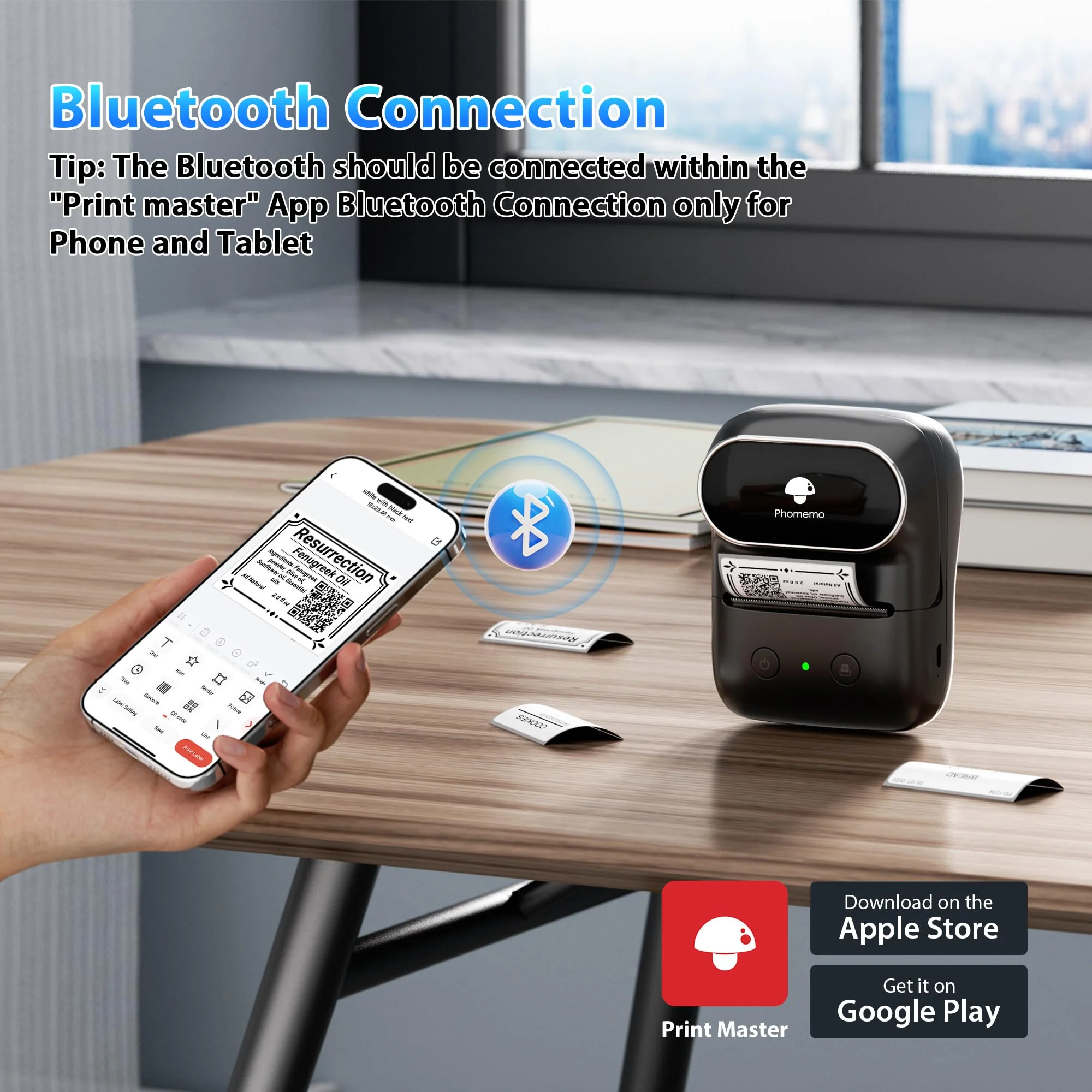 Phomemo Label Maker Machine- M108 Bluetooth Thermal Label Makers for Small Business, Home, Office, 2 Inch Barcode Label Printer with Multi Templates, for Address/Logo/Clothing Label, Black - Image 2