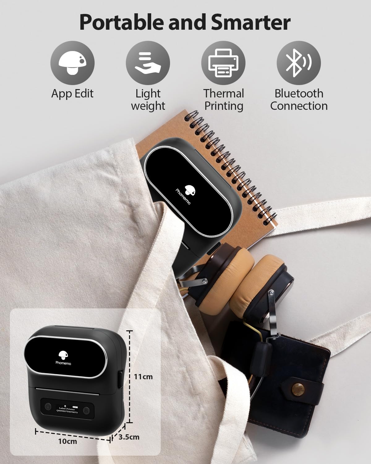 Phomemo M220 Label Maker,Thermal Label Printer,Upgrade Bluetooth Label Sticker Maker Machine, Multiple Template Font for Home,Office,Business,Organization,Inkless Printer Compatible with Phone &Laptop Black 1 Printer + 1 Roll Labels - Image 7