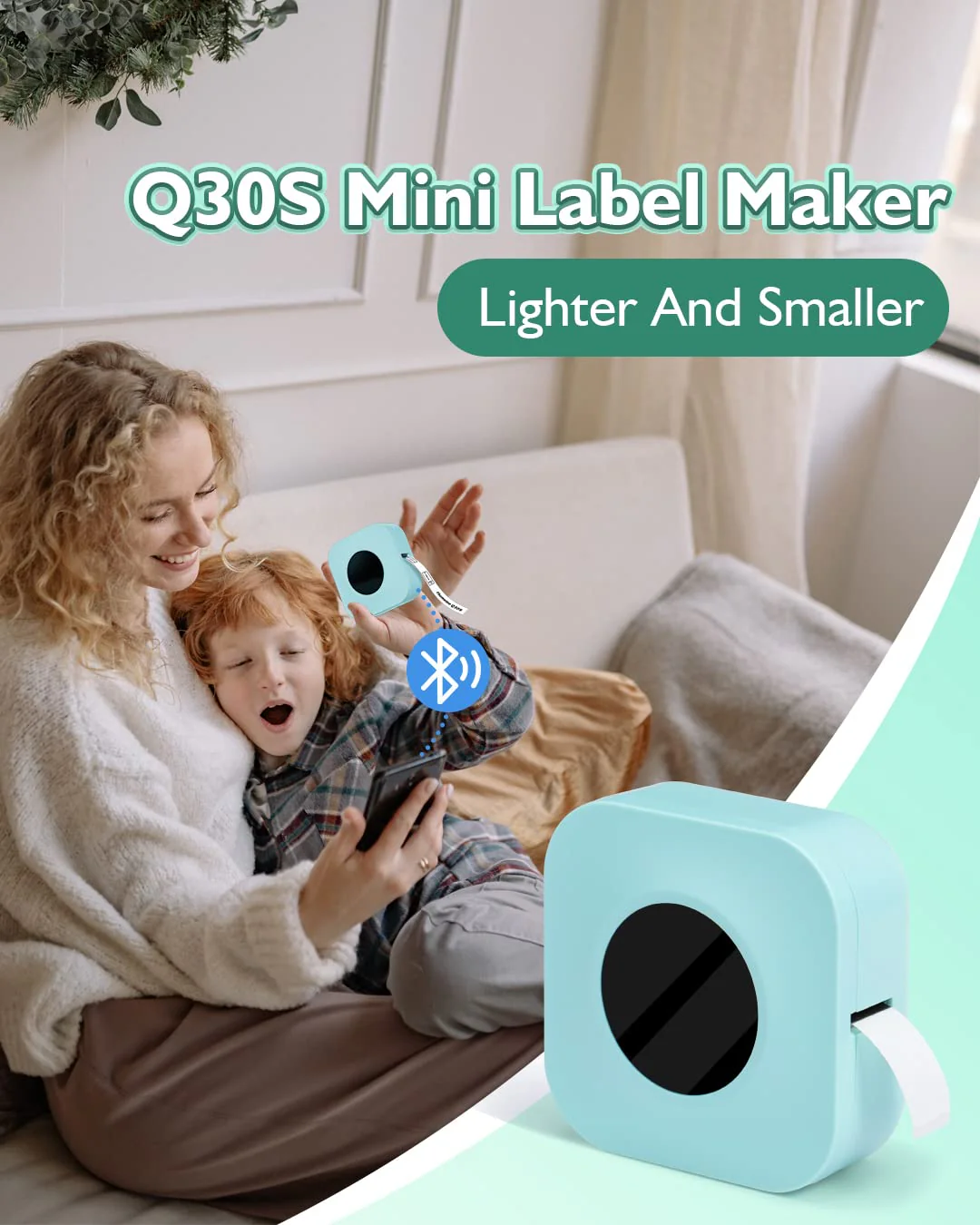Phomemo Mini Label Maker Q30S Bluetooth Small Label Maker Machine, Handheld Label Maker Wireless Thermal Labeler Printer, for Home Office Organization, Green 1 - Image 2