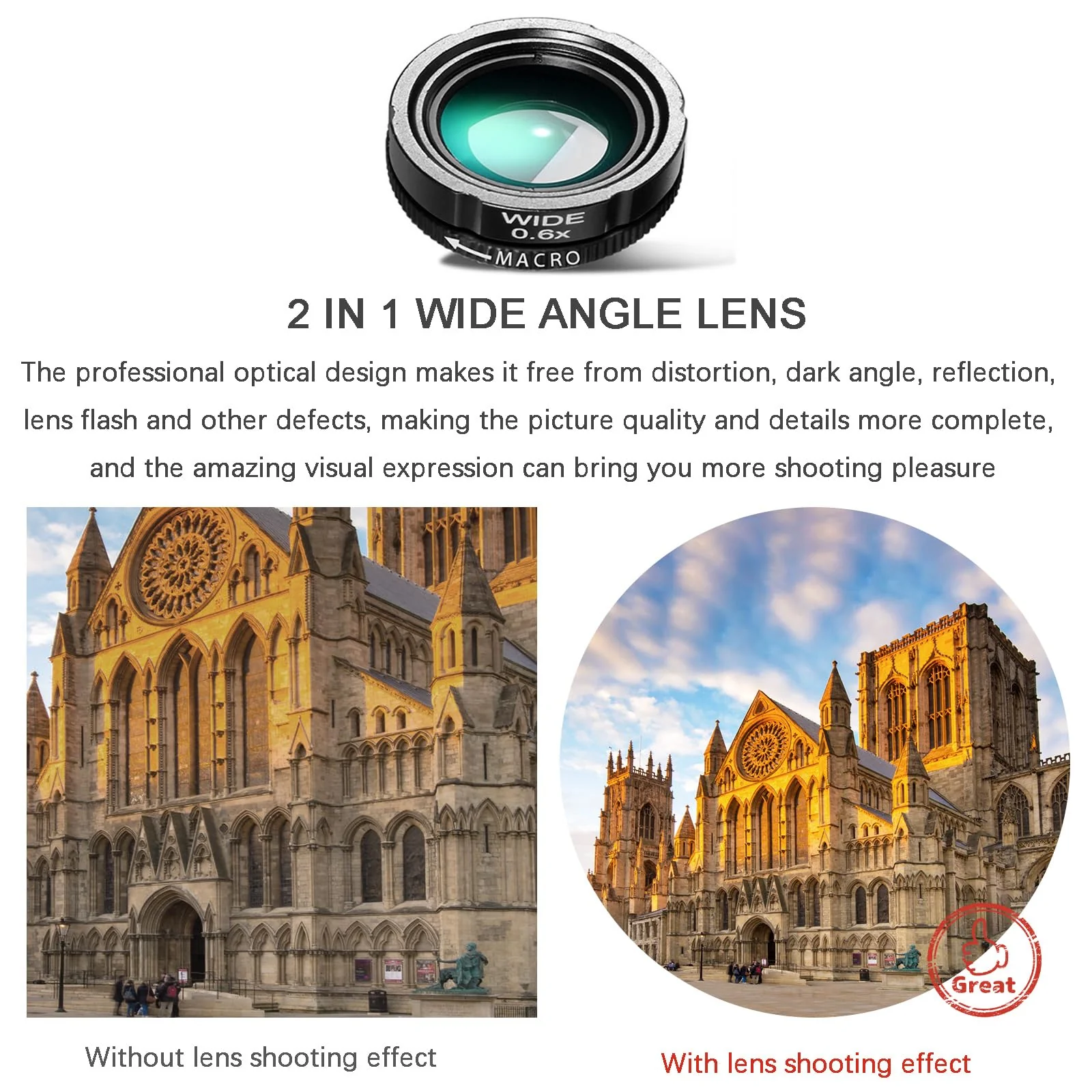 Phone Camera Lens Kit Upgraded Version Telephoto 28X Wide Angle 0.6X Macro 20X Fisheye 198° for Most Smartphones (Black) fisheye lens - Image 5