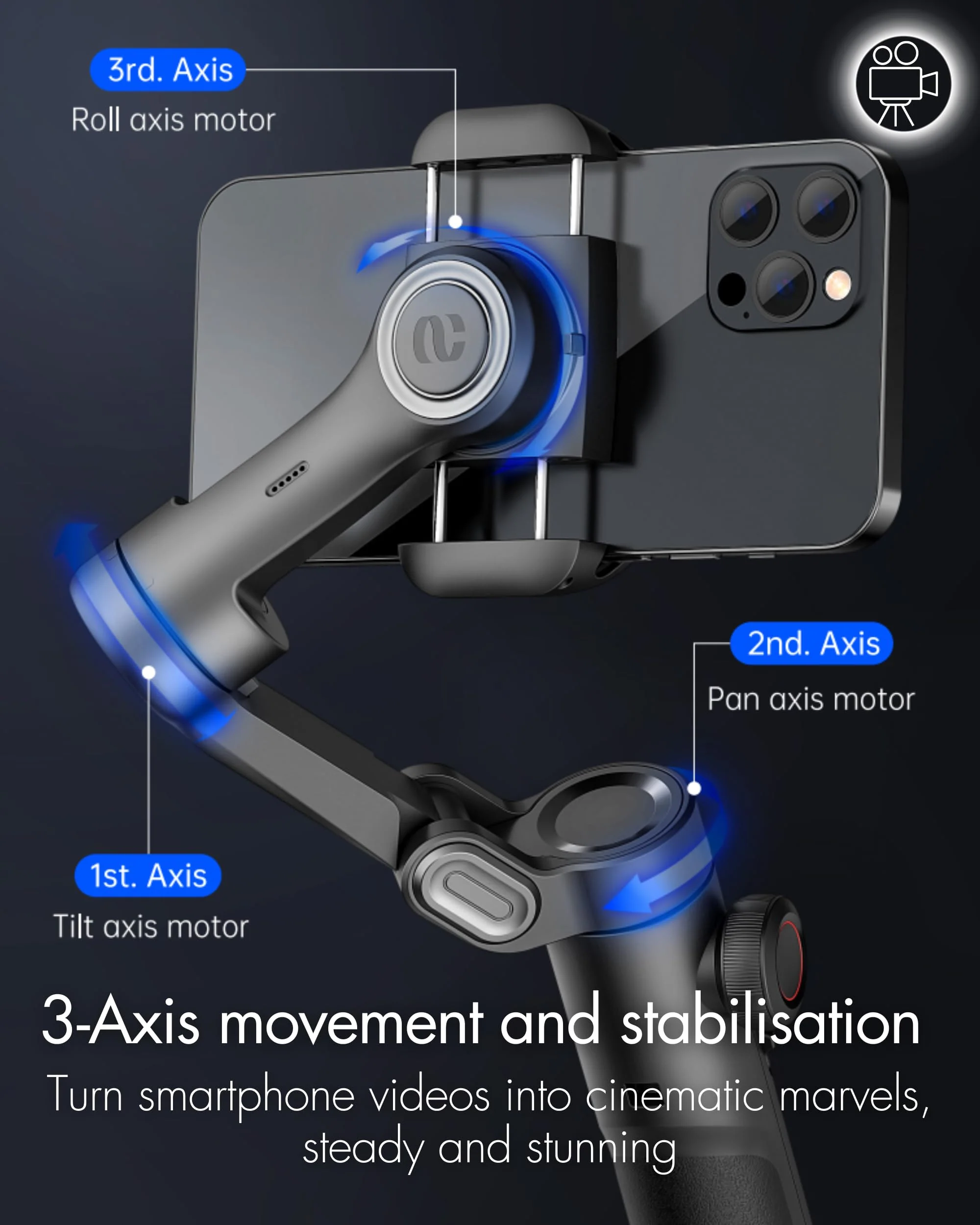 Phone Gimbal Stabilizer 3-Axis Smartphone Foldable Gimbal for iPhone Gimble with Focus Wheel TikTok YouTube Vlog Stabilizer for iPhone 15 14 13 12 Pro Max&Android-Smart XE Smart XE - Image 3