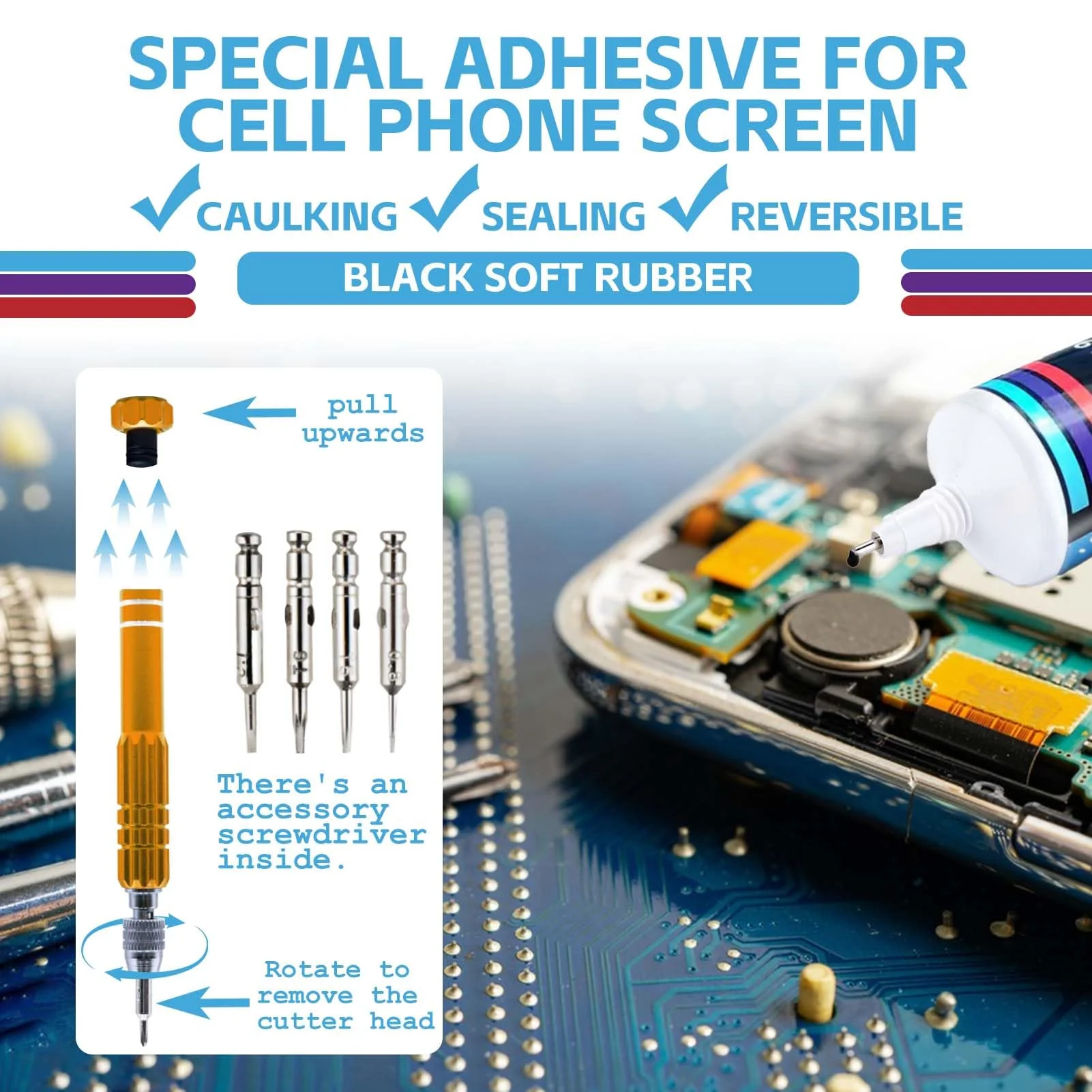 Phone Glue Kit Screen Repair Adhesive with Repair Tools for Electronic Screen Multi-Function Phone Repair Glue Craft Adhesive Kit for Electronic Screen, Cell Phone Screen (Black, 50ml) Black - Image 3