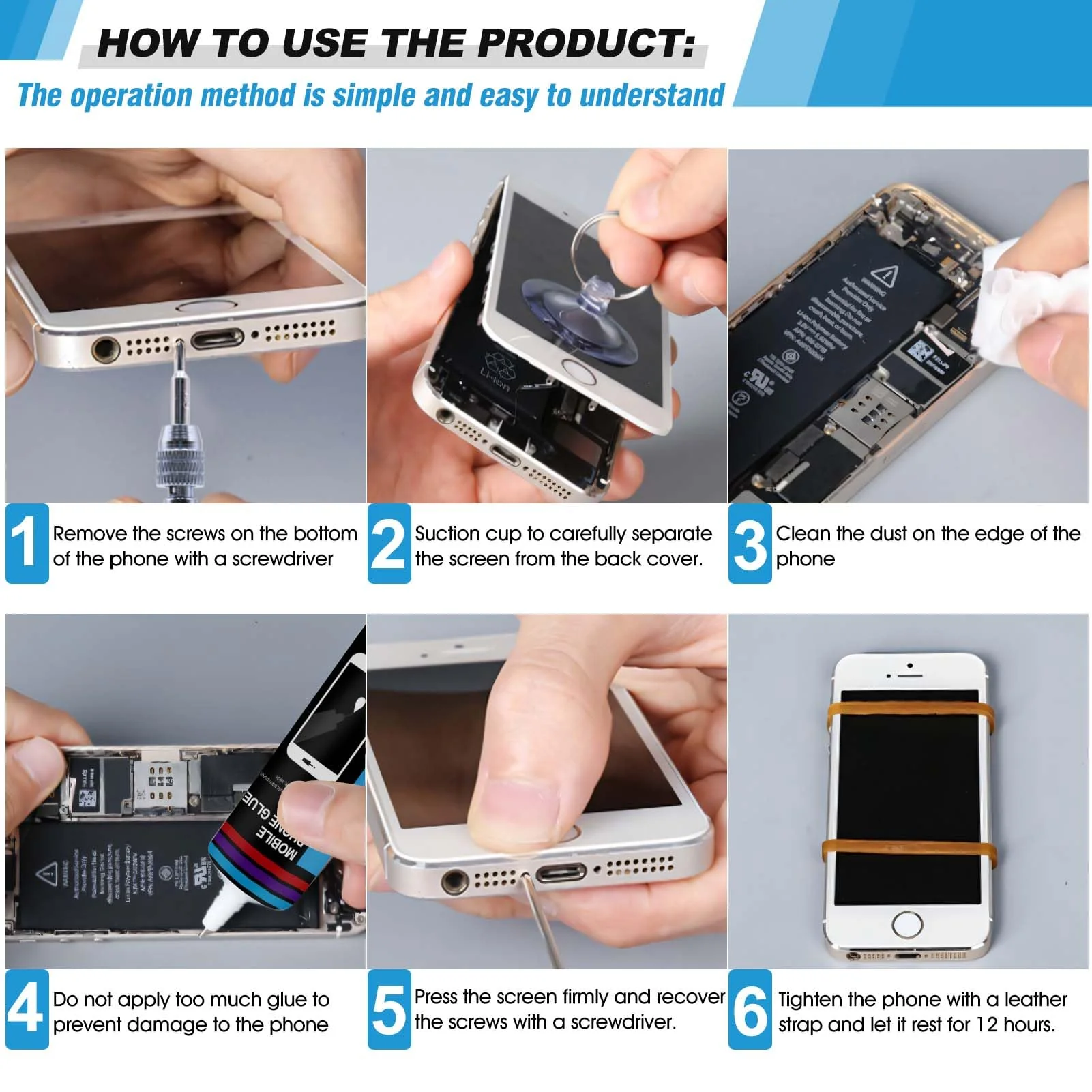 Phone Glue Kit Screen Repair Adhesive with Repair Tools for Electronic Screen Multi-Function Phone Repair Glue Craft Adhesive Kit for Electronic Screen, Cell Phone Screen (Black, 50ml) Black - Image 5