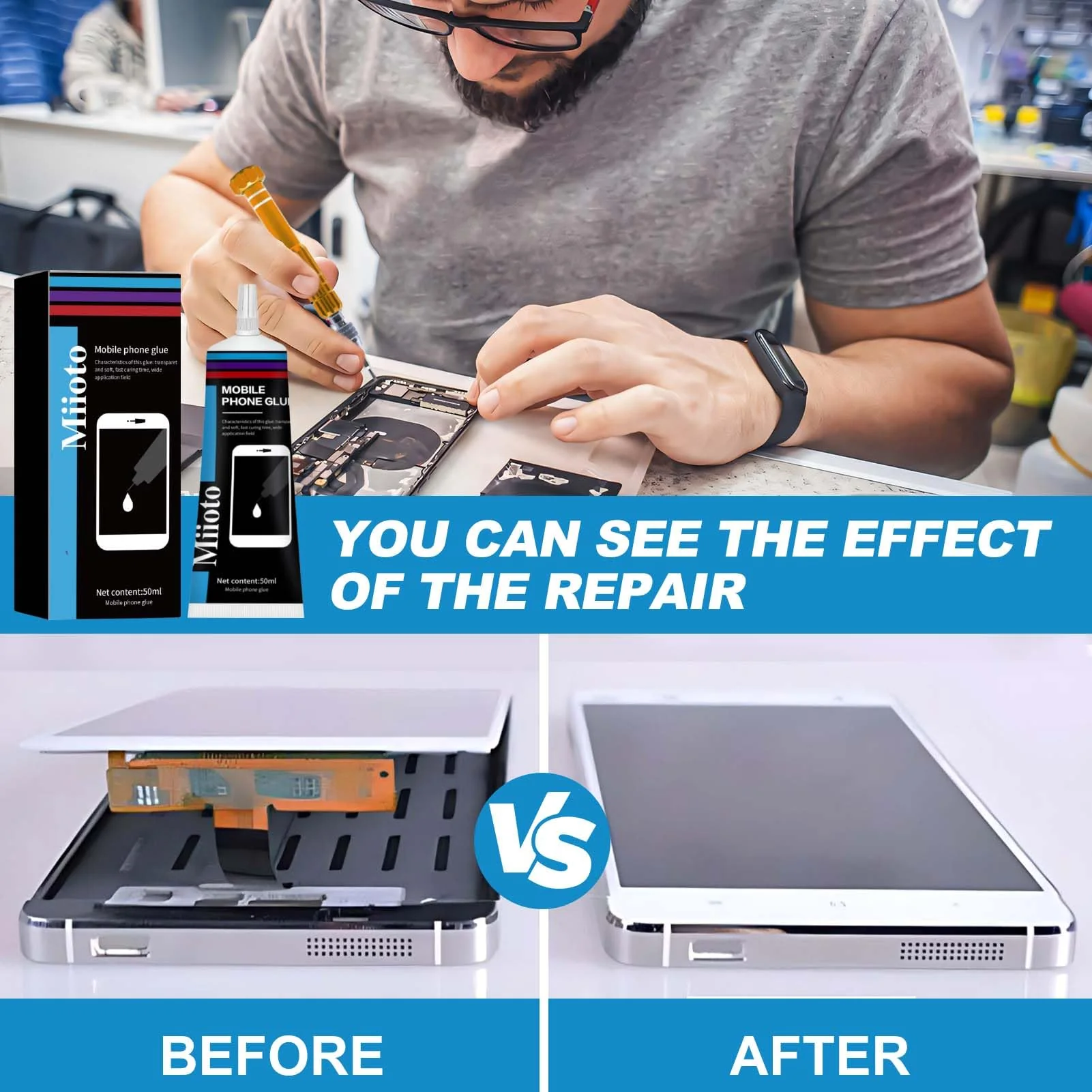 Phone Glue Kit Screen Repair Adhesive with Repair Tools for Electronic Screen Multi-Function Phone Repair Glue Craft Adhesive Kit for Electronic Screen, Cell Phone Screen (Black, 50ml) Black - Image 6