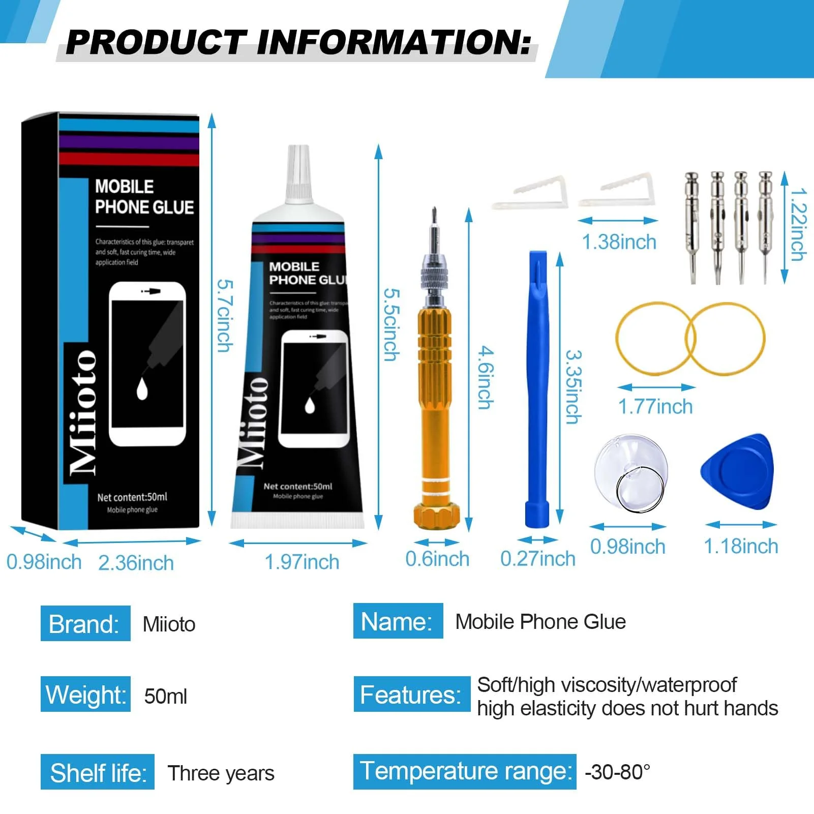 Phone Glue Kit Screen Repair Adhesive with Repair Tools for Electronic Screen Multi-Function Phone Repair Glue Craft Adhesive Kit for Electronic Screen, Cell Phone Screen (Black, 50ml) Black - Image 7