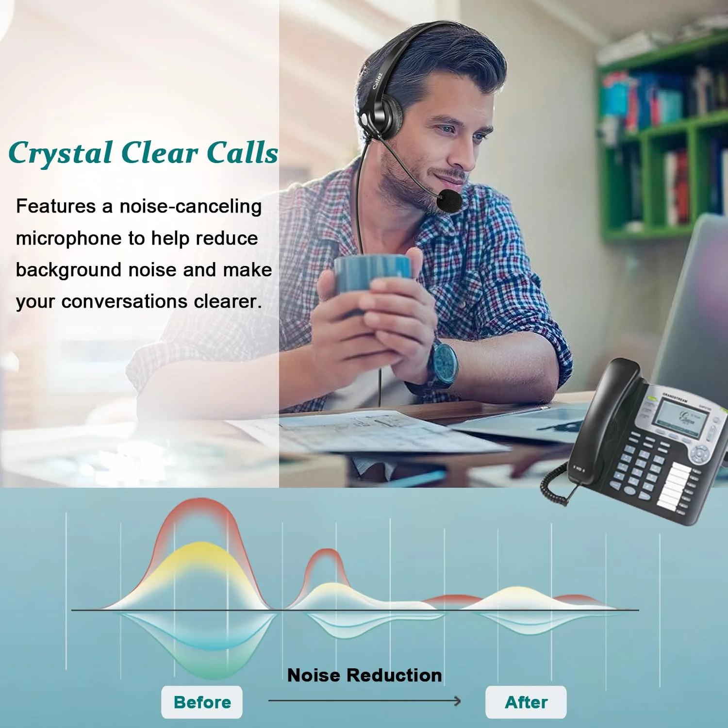 Phone Headset with Microphone Noise Cancelling & Volume Controls, 2.5mm Office Telephone Headphone for VTech Panasonic KX-TGE633M TGF352N Cisco SPA504G 508G AT&T ML17929 RCA Cordless Landline Phones Black - Image 4