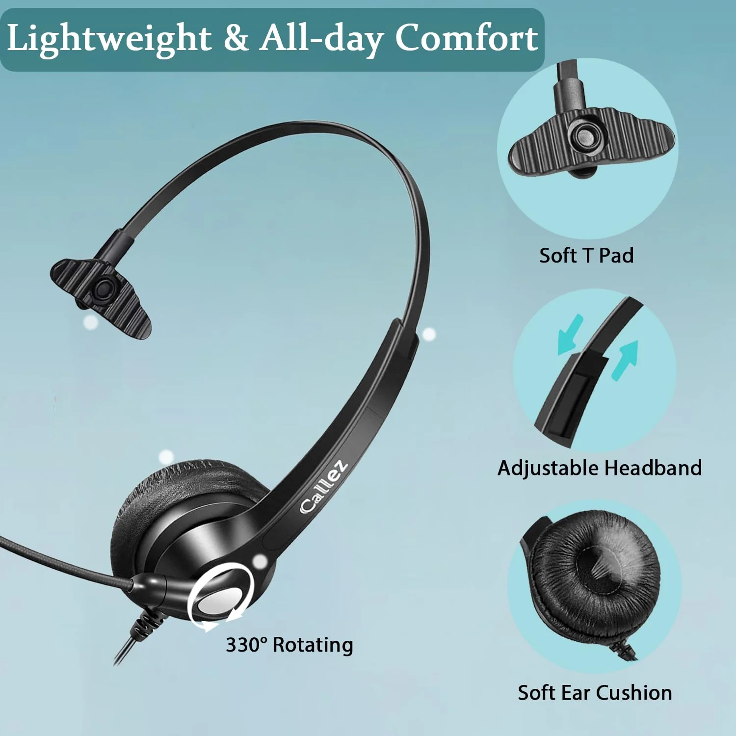 Phone Headset with Microphone Noise Cancelling & Volume Controls, 2.5mm Office Telephone Headphone for VTech Panasonic KX-TGE633M TGF352N Cisco SPA504G 508G AT&T ML17929 RCA Cordless Landline Phones Black - Image 5