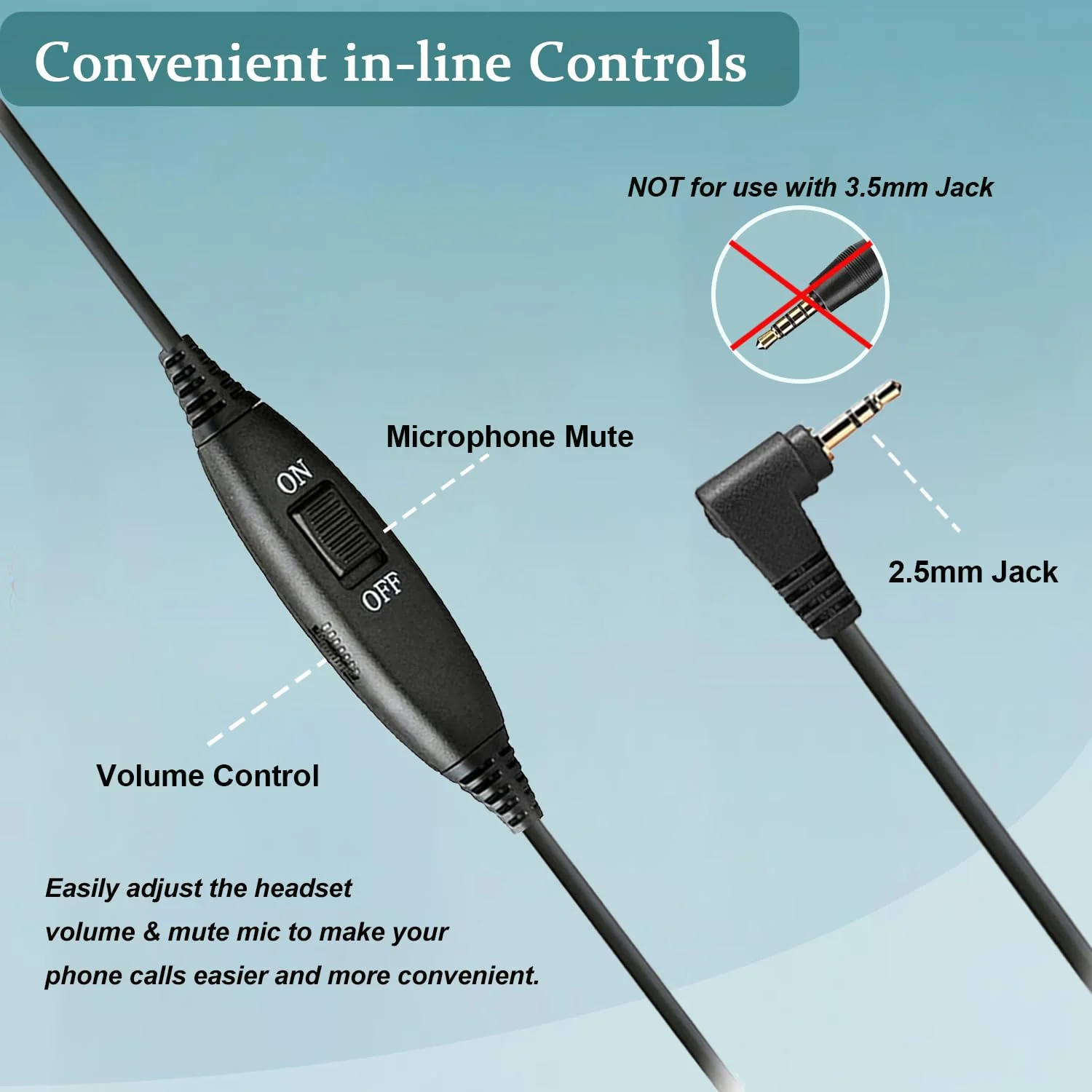 Phone Headset with Microphone Noise Cancelling & Volume Controls, 2.5mm Office Telephone Headphone for VTech Panasonic KX-TGE633M TGF352N Cisco SPA504G 508G AT&T ML17929 RCA Cordless Landline Phones Black - Image 6