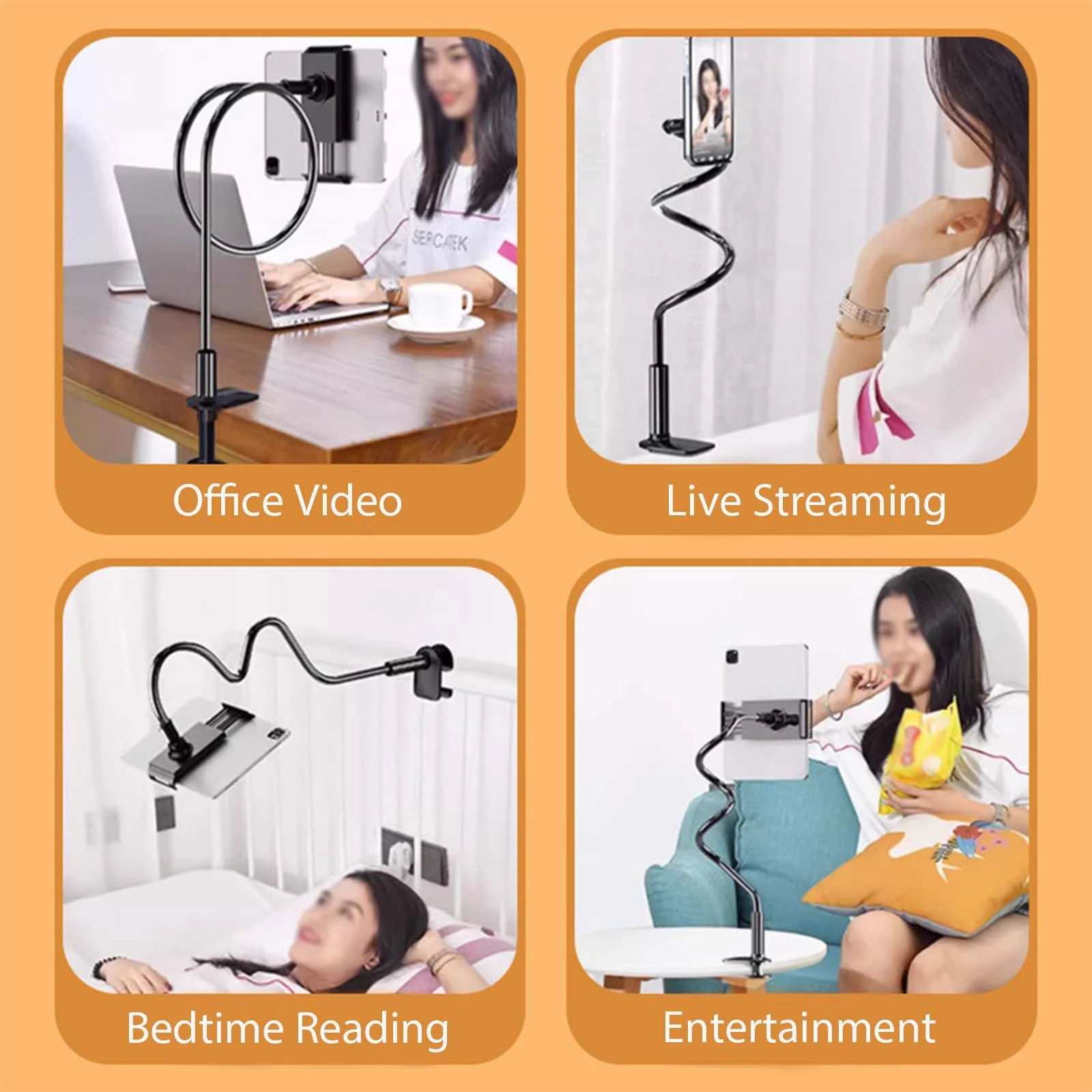 Phone Holder,gooseneck Phone Holder,360° Rotate Support Rod One-Hand Adjustable Cell Phone Holder,for Desk Headboard Nightstand. (Black) Black - Image 4