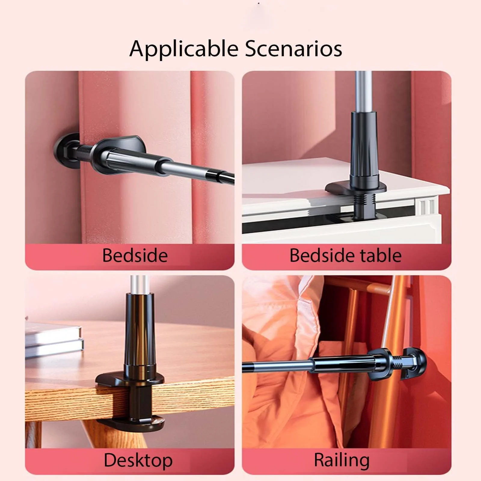 Phone Holder,gooseneck Phone Holder,360° Rotate Support Rod One-Hand Adjustable Cell Phone Holder,for Desk Headboard Nightstand. (Black) Black - Image 6
