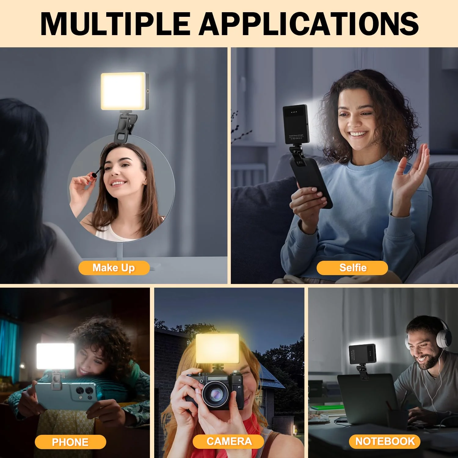 Phone Light, 120 LED Selfie Light for iphone, 8000Mah Rechargeable Phone Light Clip Video Camera Light, Adjusted 3 Light Modes for Android, iPad, Laptop, for Makeup, TikTok, Vlog - Image 2