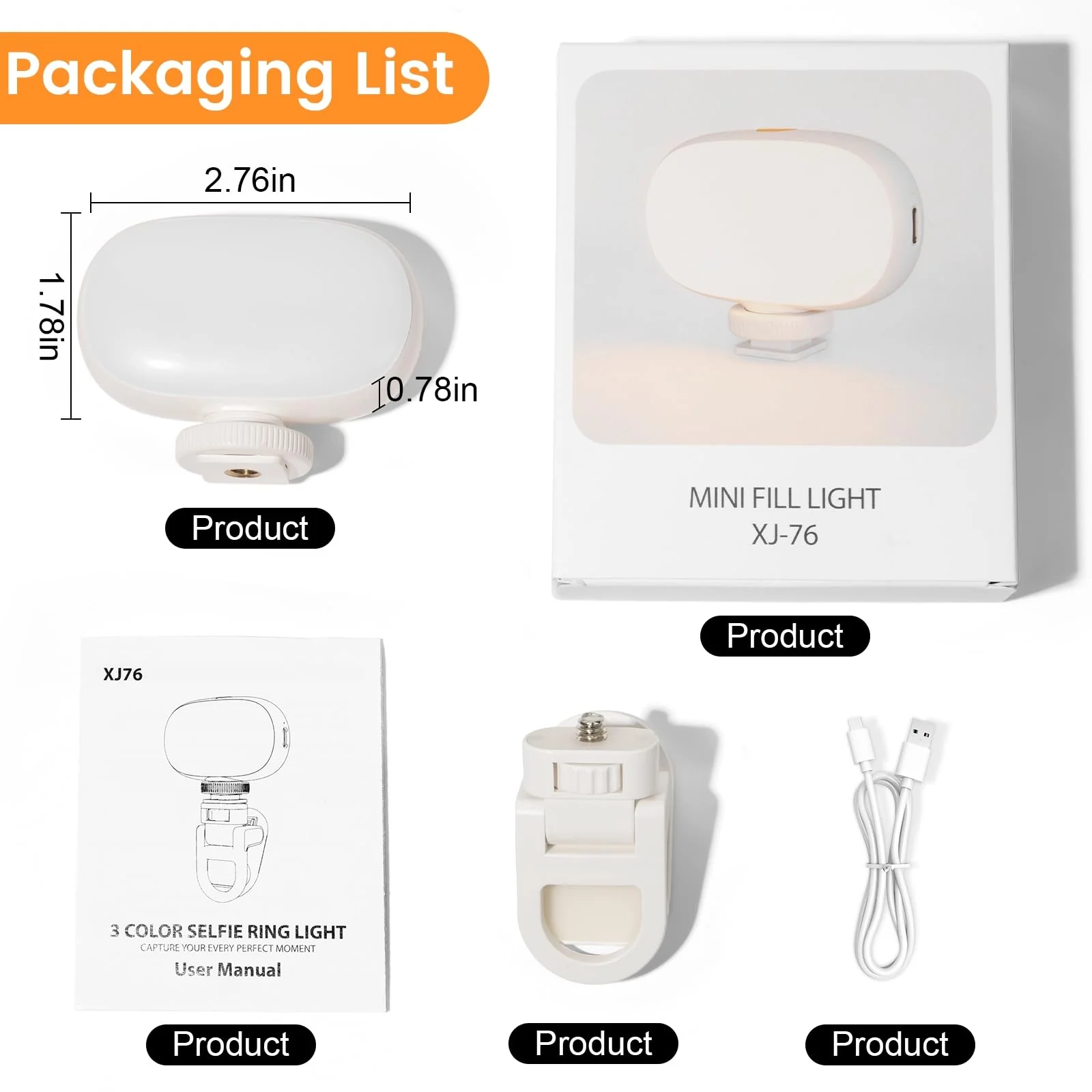 Phone Light Clip, Rechargeable Selfie Light with 600mAh Battery, Adjustable 3-Mode Light Temperature, Portable Clip-On Ring Light for Selfies, Videos, and Makeup Oval Clip Light - 600mAh - Image 7