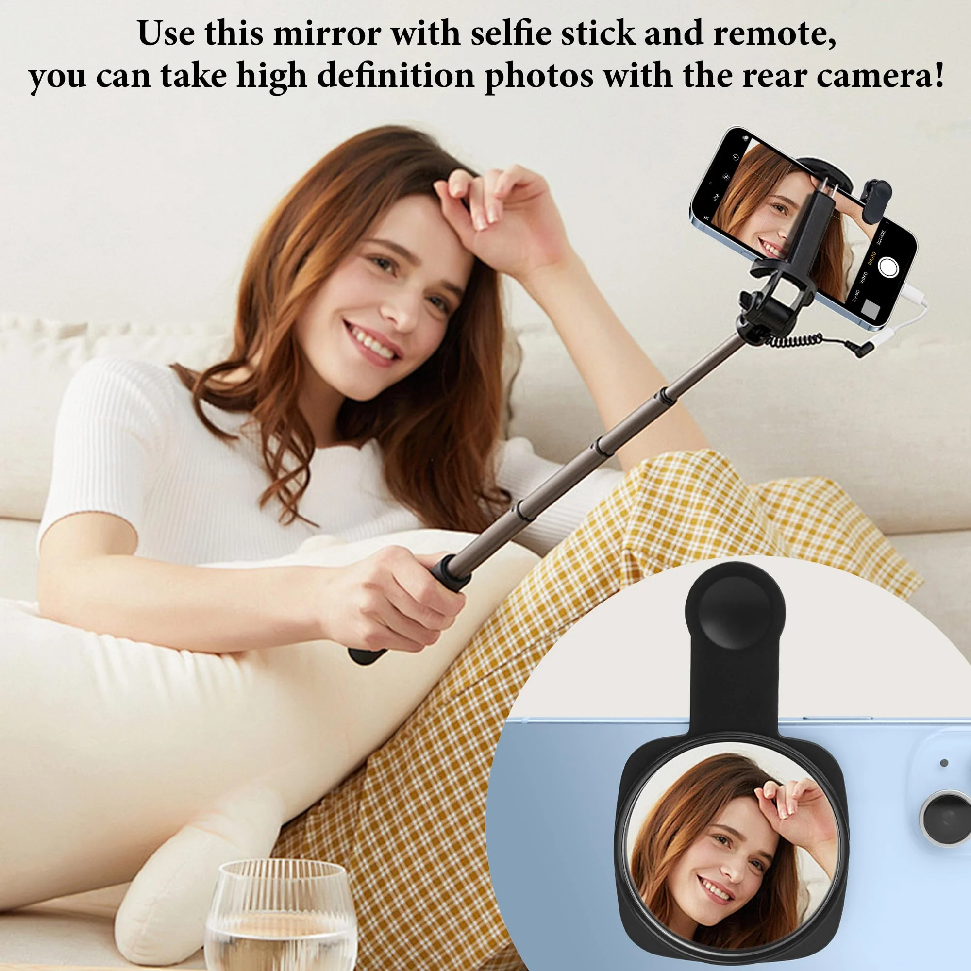 Phone Rear Camera Selfie Mirror - See How You Look in The Back Camera - for High Definition Photos (Black) - Image 2